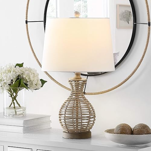 SAFAVIEH Lighting Collection Flora Farmhouse - Lámpara de mesa rústica costera natural de 24 pulgadas para dormitorio, sala de estar, oficina,