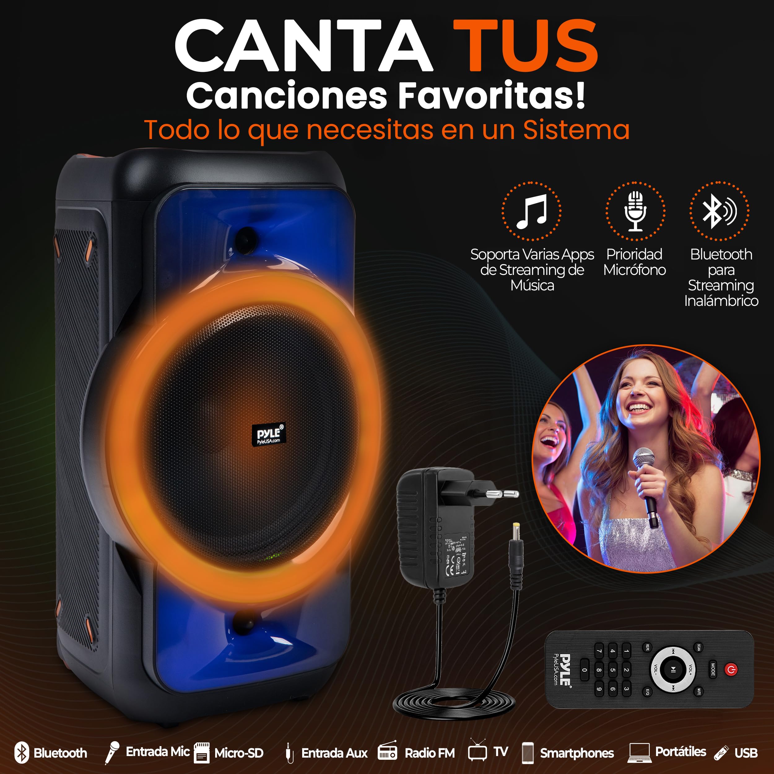 Pyle Altavoz Grande, Bluetooth, Portátil, Sistema True Wireless Stereo, Graves Potentes y Agudos Claros