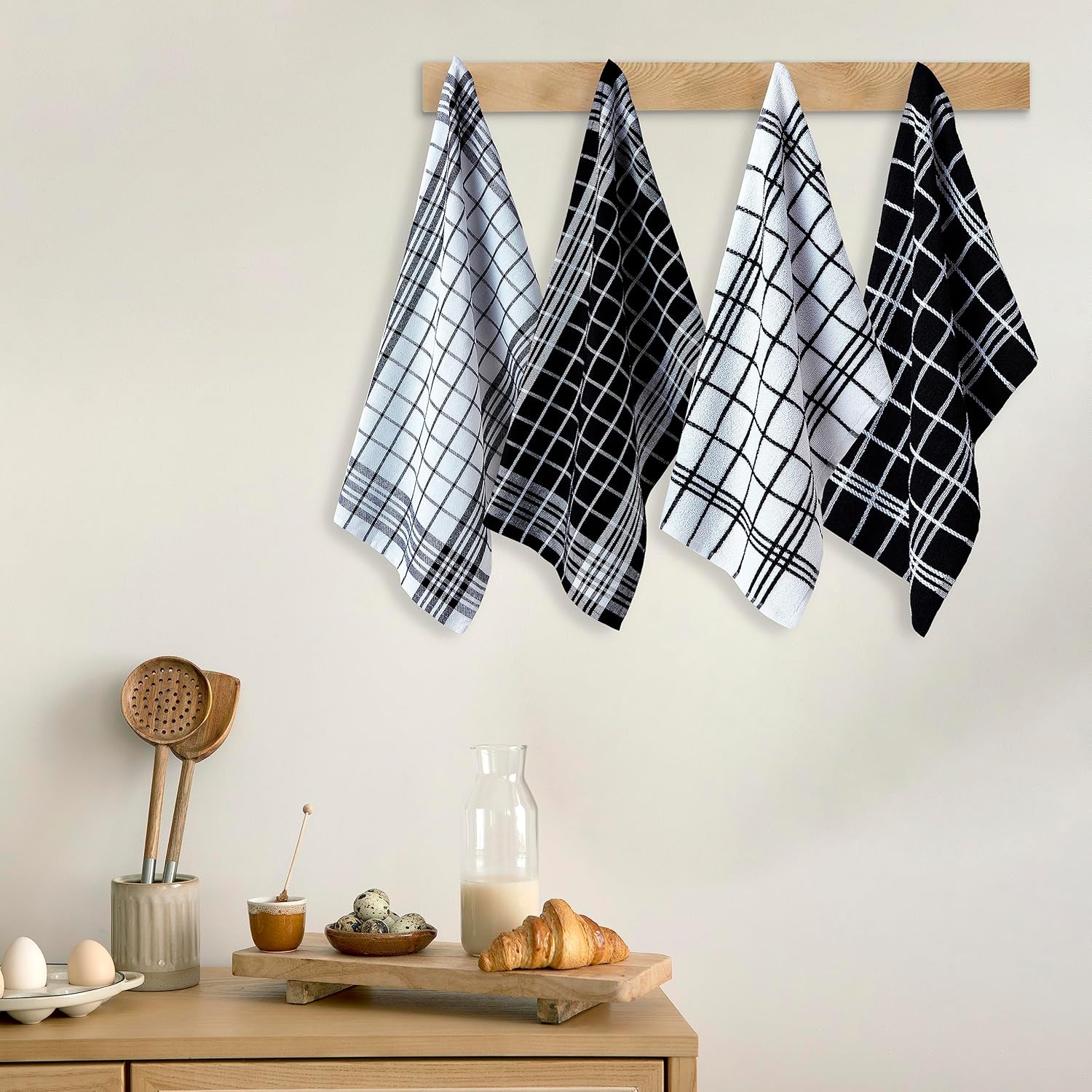 Encasa XO Kitchen Towels and Dishcloths Sets | Cotton Hand Towel | Multipurpose, Highly Absorbent Cleaning, and Reusable | 28"x18" | Pack of 12 - Black Combo - Image 2