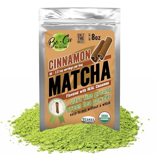 Cinnamon Organic Matcha Green Tea Powder - 80 Servings, 8 Oz - 2 Ingredients, Natural Flavored Instant Tea For Drinking, Smoothies Or Baking, Grade A Matcha (628804169022)