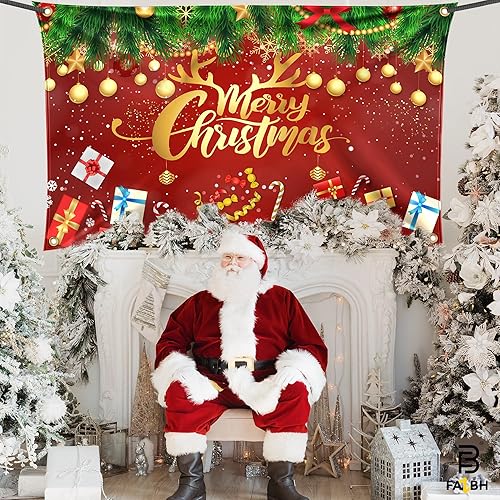 Miniatura 7 de Cartel de Feliz Navidad extragrande de 6 x 4 pies, decoraciones de Navidad rojas y doradas, decoraciones de fiesta de Navidad, fondo de fotos,