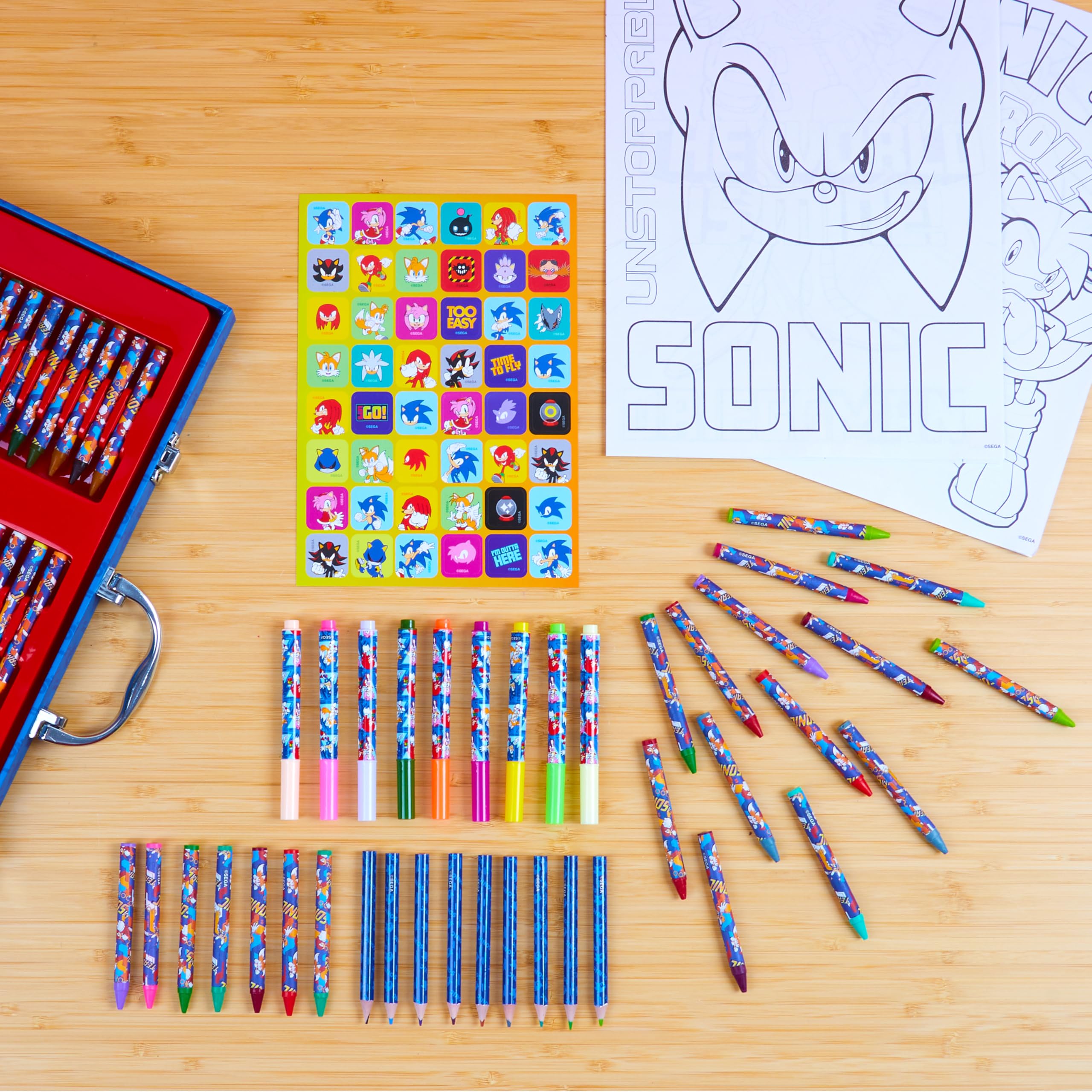 Sonic The Hedgehog Art Set for Kids Art Supplies Colouring Pens Colouring Pencils Crayons Stickers 137 Pcs Gifts for Boys - Image 2
