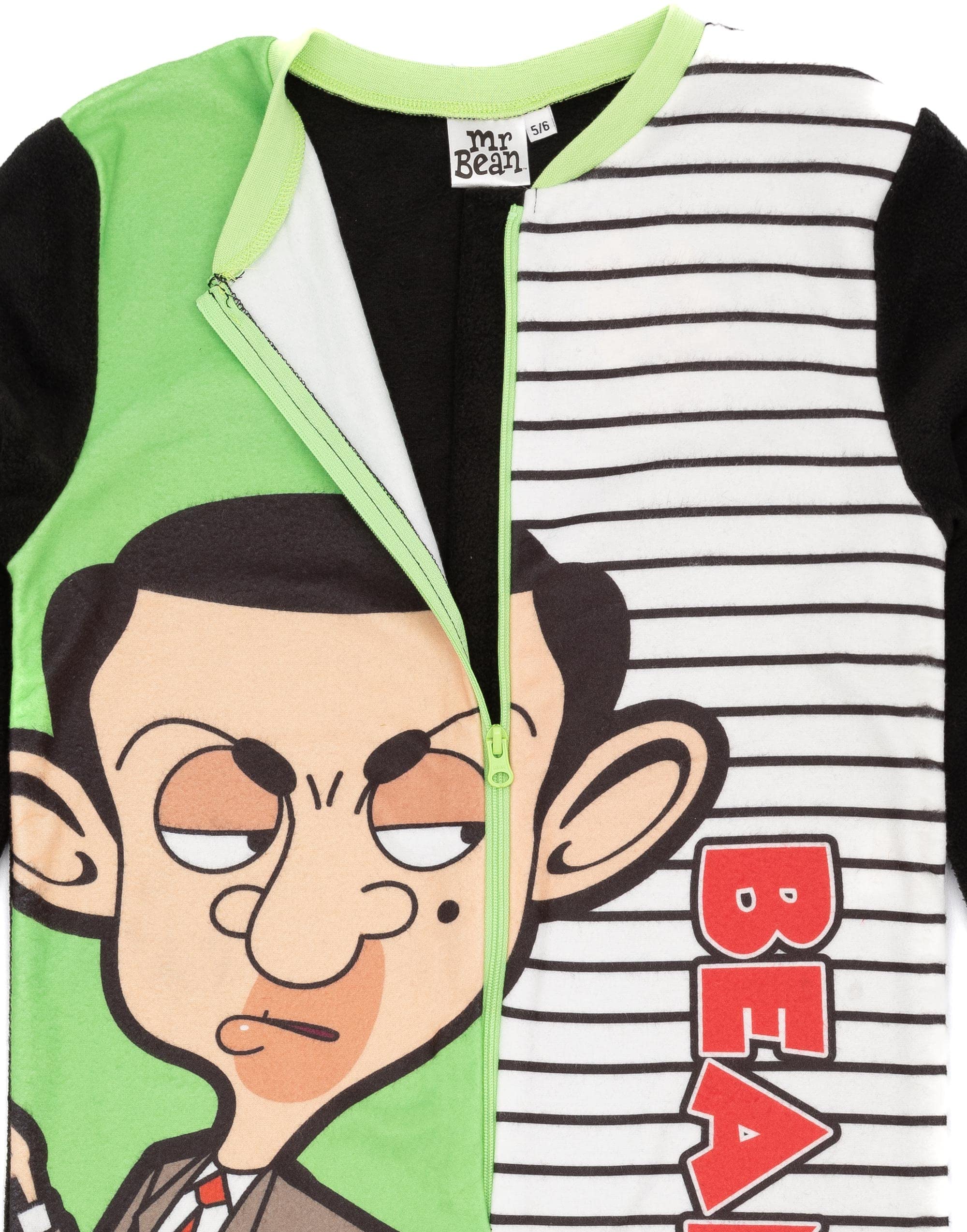 Mr Bean Boys Grüner Einteiler | All-in-One-Fleece-Loungewear | Kinder-Pyjama-Pyjama-Schlafanzug-Nachtwäsche | Gemütliche Geschenkartikel
