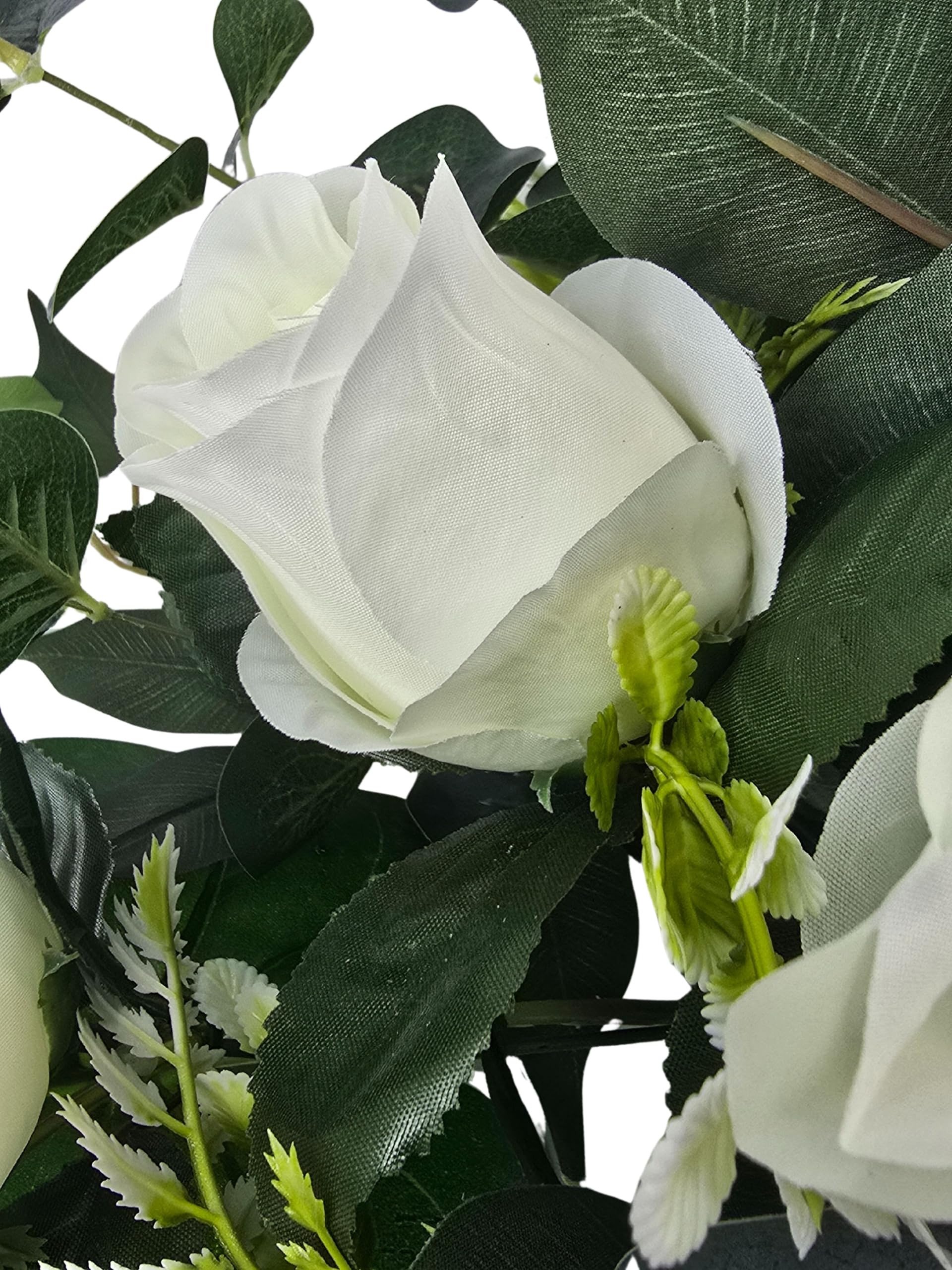 DRW Centro de Flores cojin Cementerio, procesiones, Iglesias Bodas o sepulturas Rosas Blancas y eucalipto Estilo Barco Artificiales 74x50x30