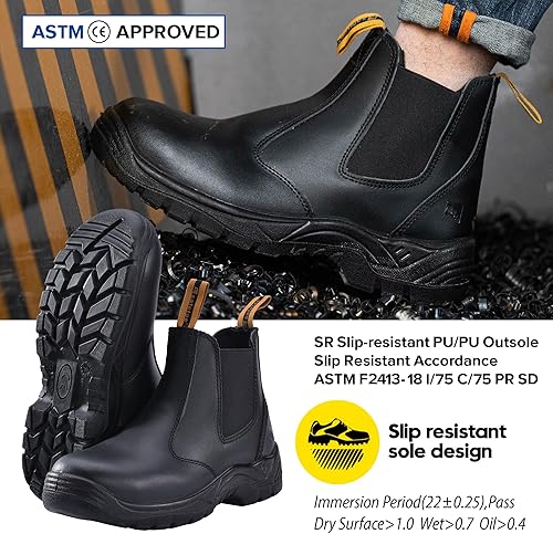 Miniatura 4 de Botas de trabajo Chelsea con punta de acero, botas de seguridad de cuero de vaca, impermeables, ligeras, zapatos de trabajo