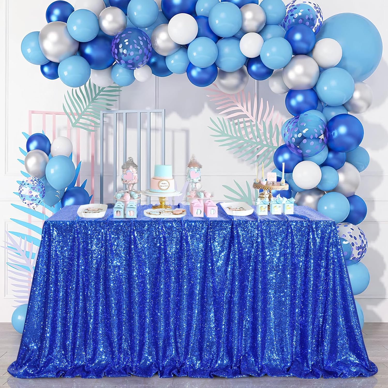 SoarDream Glitter Sparkly Tablecloth Sequin Navy Blue Table Cloths Cover 90x156 Inches for Independence Day Wedding Birthday Party Sequin Overlay Table Decoration