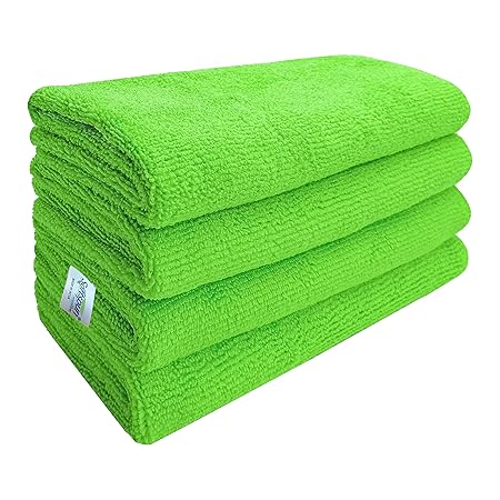 SOFTSPUN Microfiber High Loop Cleaning Cloths, 40x40 cms 4 pcs Towel Set 340 GSM (Green). Automotive Towels, Thick Lint & Streak-Free Multipurpose Cloths.