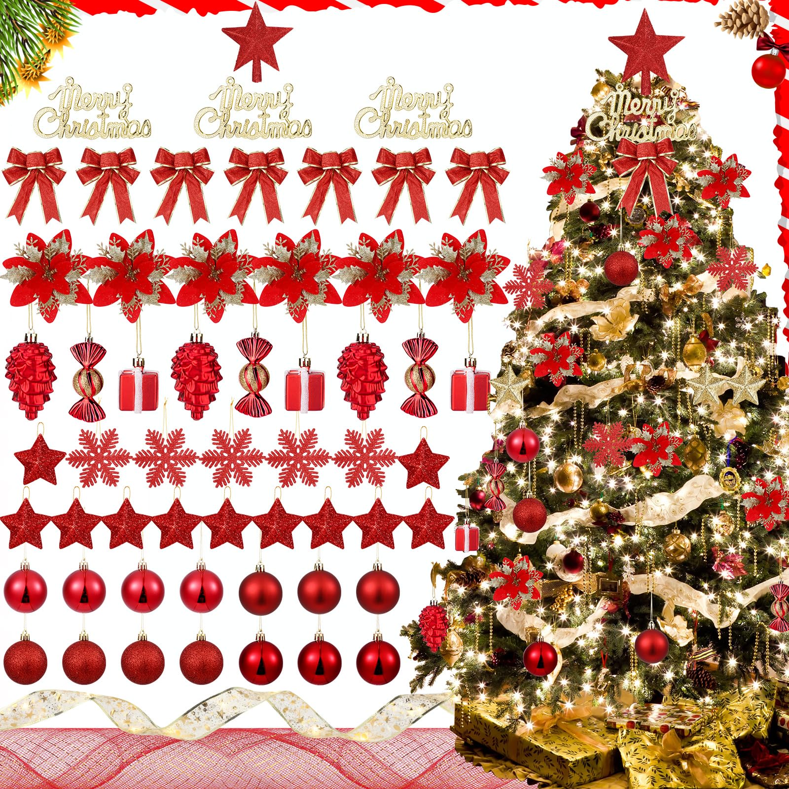 Amazon.com: Liliful 132 Pcs Christmas Tree Ornaments Set