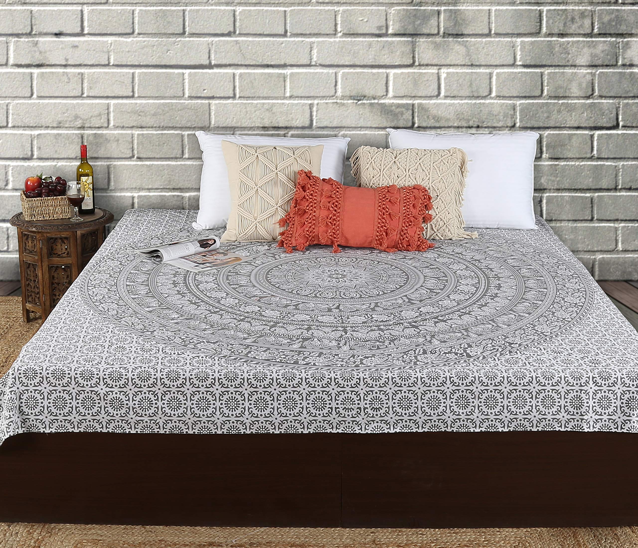 RAJRANG Mandala Wandteppich Elefant Boho Tapestry, Schwarz Weiß Baumwolle, 228x274 cm