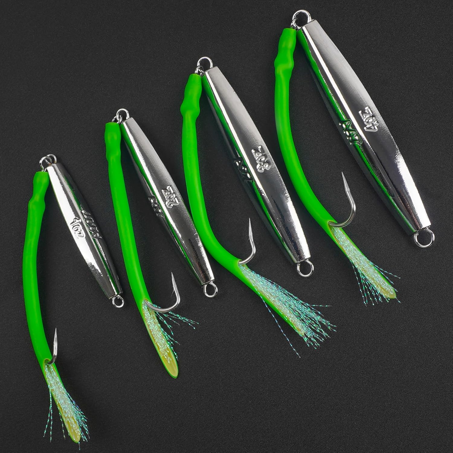 Diamond Jigs Saltwater Fishing Lures, 1oz-10oz Casting Jigging Spoon Lures with Tube Tail Striped Bass Flat Metal Jig Trolling Lures for Deep Sea Surf Fishing Bluefish Striper Tuna Salmon
