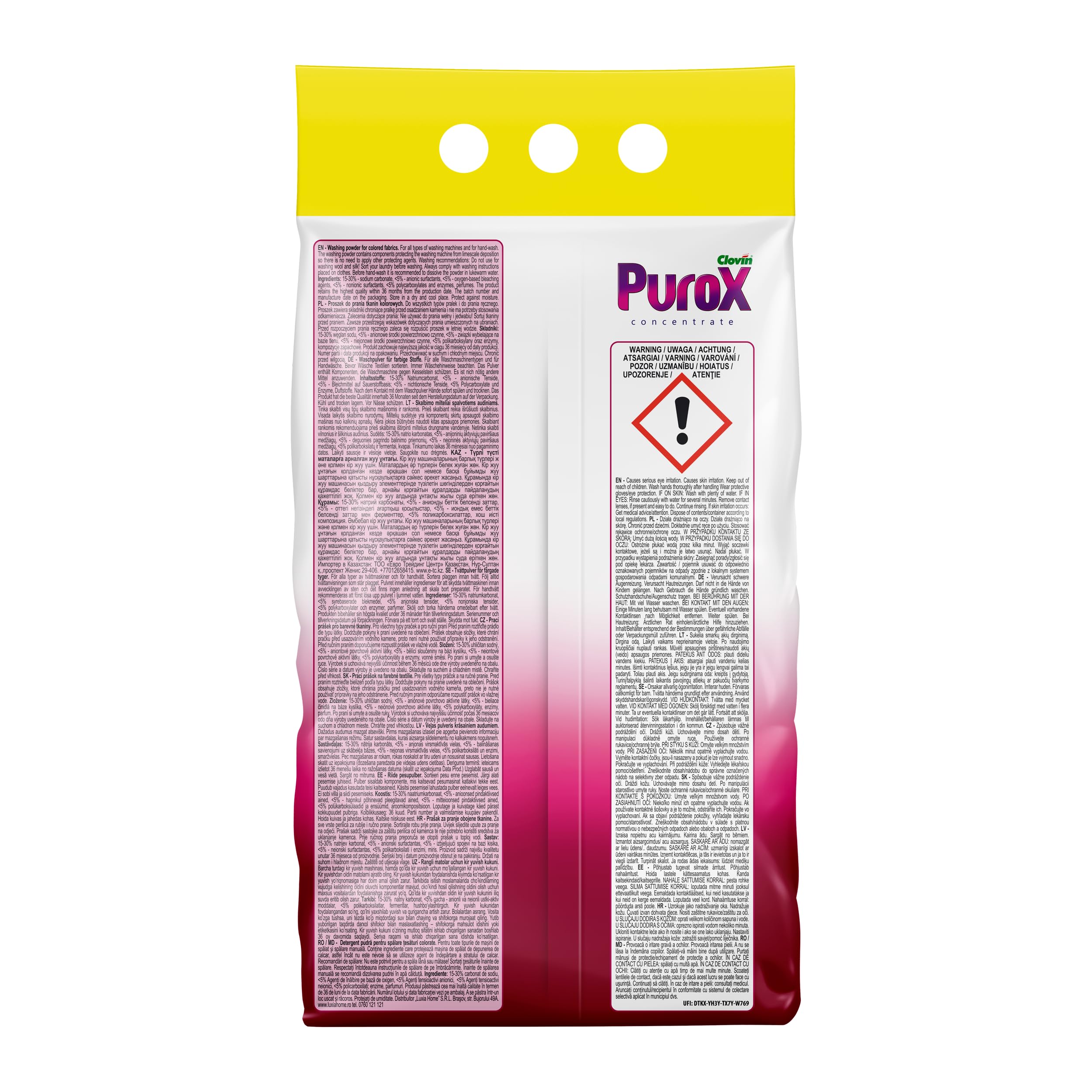 PUROX Color Lessive Poudre Fleurs - 10,5 kg 150 Lavages Anti-Taches