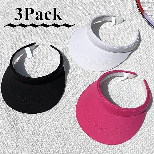 Vista 2 de Paquete de 3 gorras deportivas con visera para el sol, para mujeres y hombres, ajustables, con clip, para golf al aire libre, gorra de playa