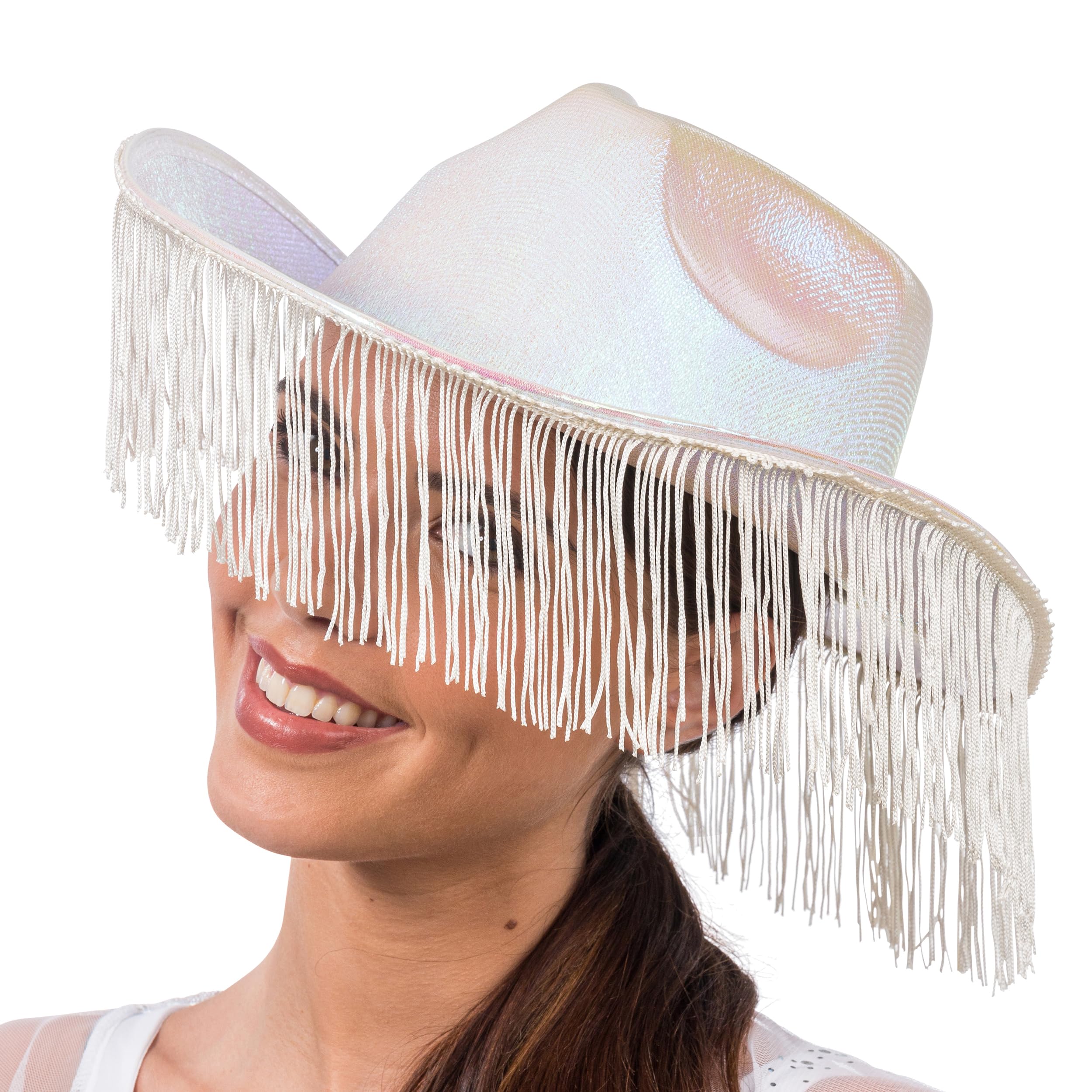 Chaks - Holographic Cowboy Hat with Fringes, Hat for Western Costumes, Accessories for Carnival, Festival and JGA