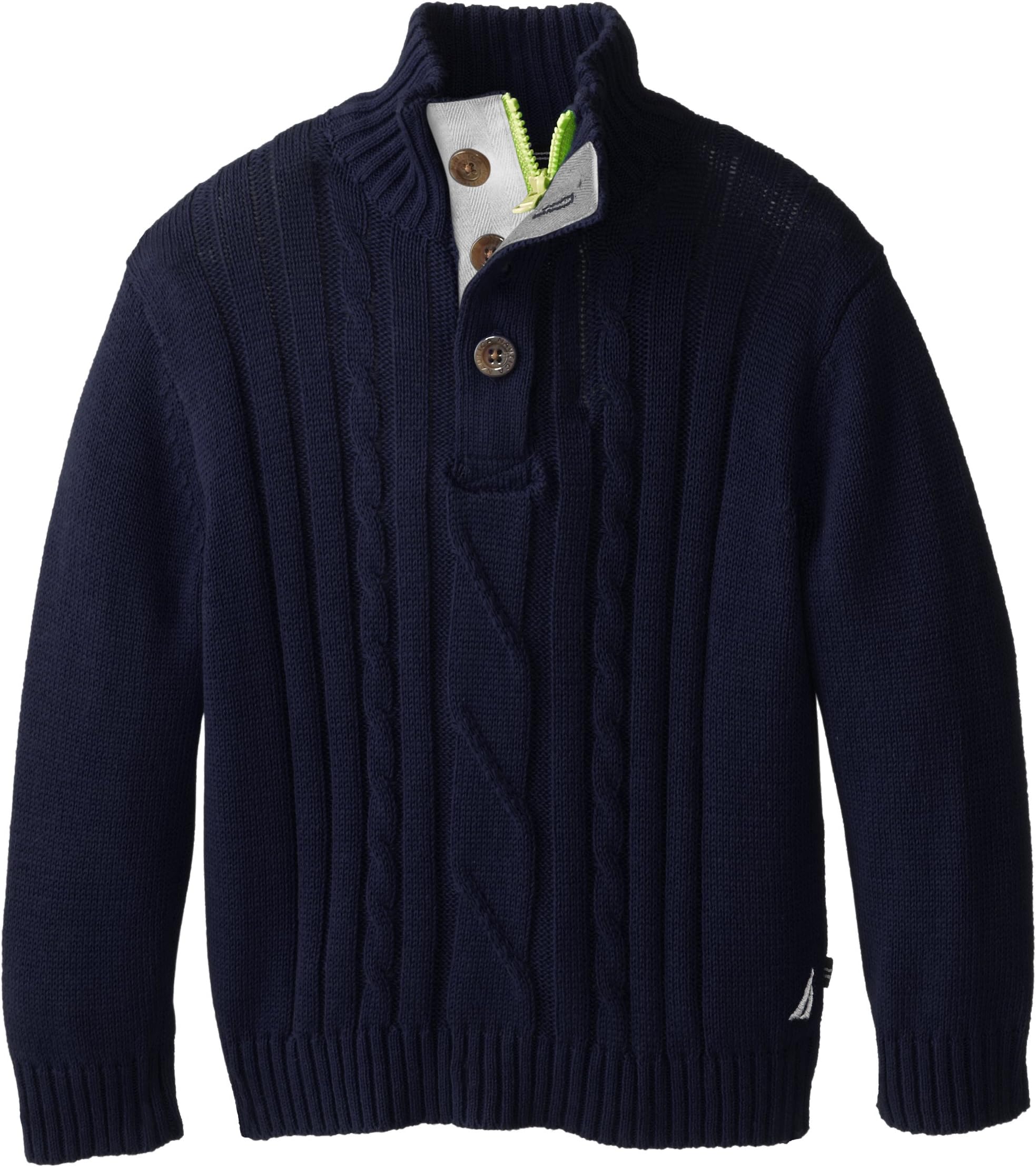 Nautica Boys' Long-Sleeve Solid Button Neck Cable Sweater