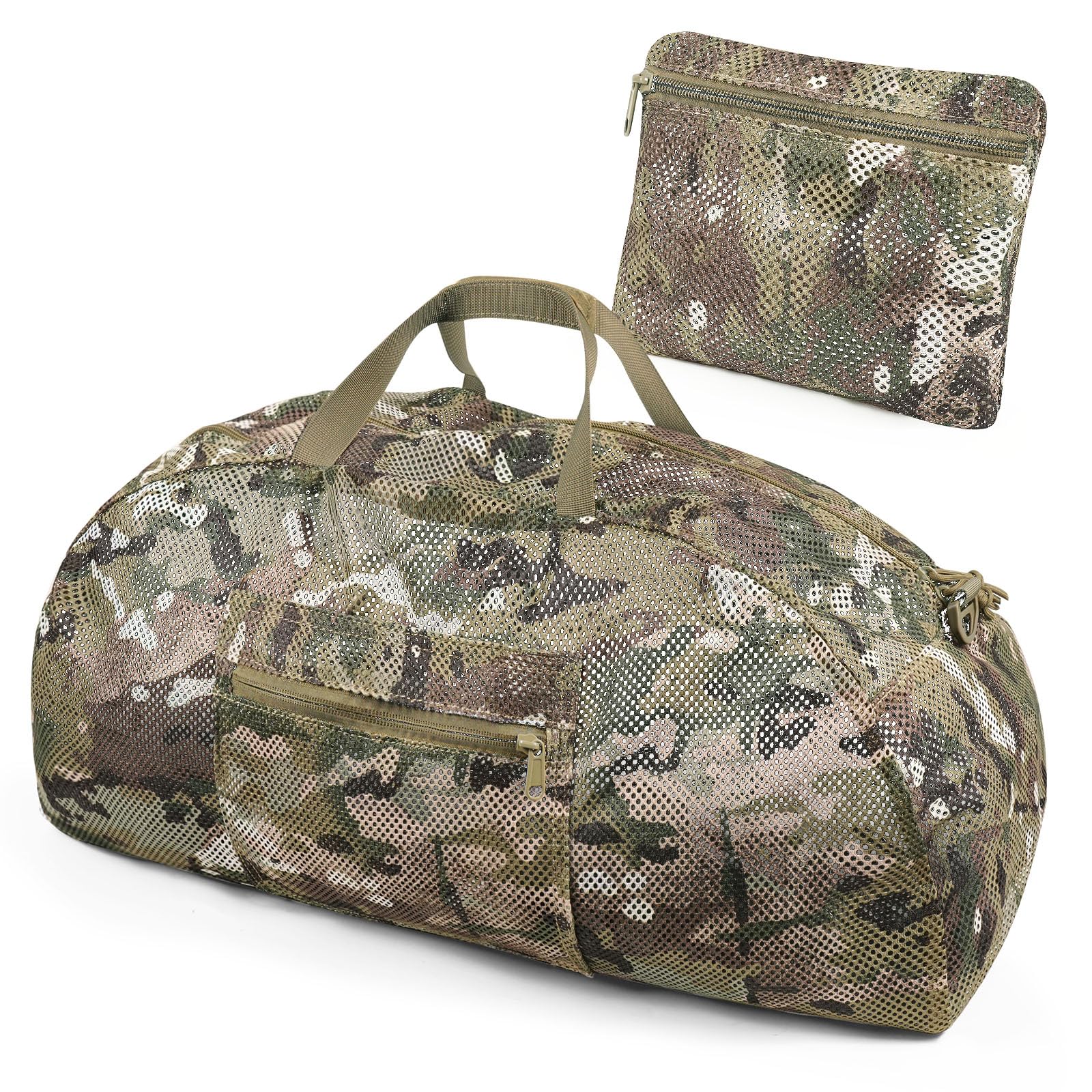 Tactical Mesh Luggage bag,50L Foldable duffel Pack,Large Capacity Range Bag For Hunting Shooting Travel Climbing Sports Gym (MC)