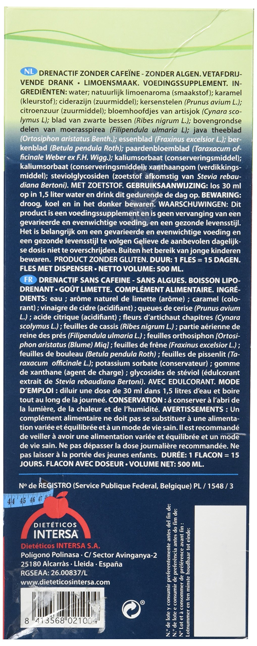 DIETETICOS INTERSA DRENACTIF sin cafeína y sin algas, 500 ml