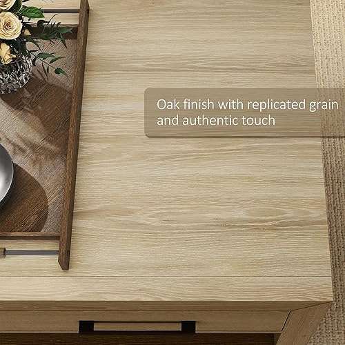 Miniatura 7 de Mesa auxiliar color avellana con 4 cajones de almacenamiento y estante abierto, asas de metal, mesa rectangular sólida de lujo moderna para sala de