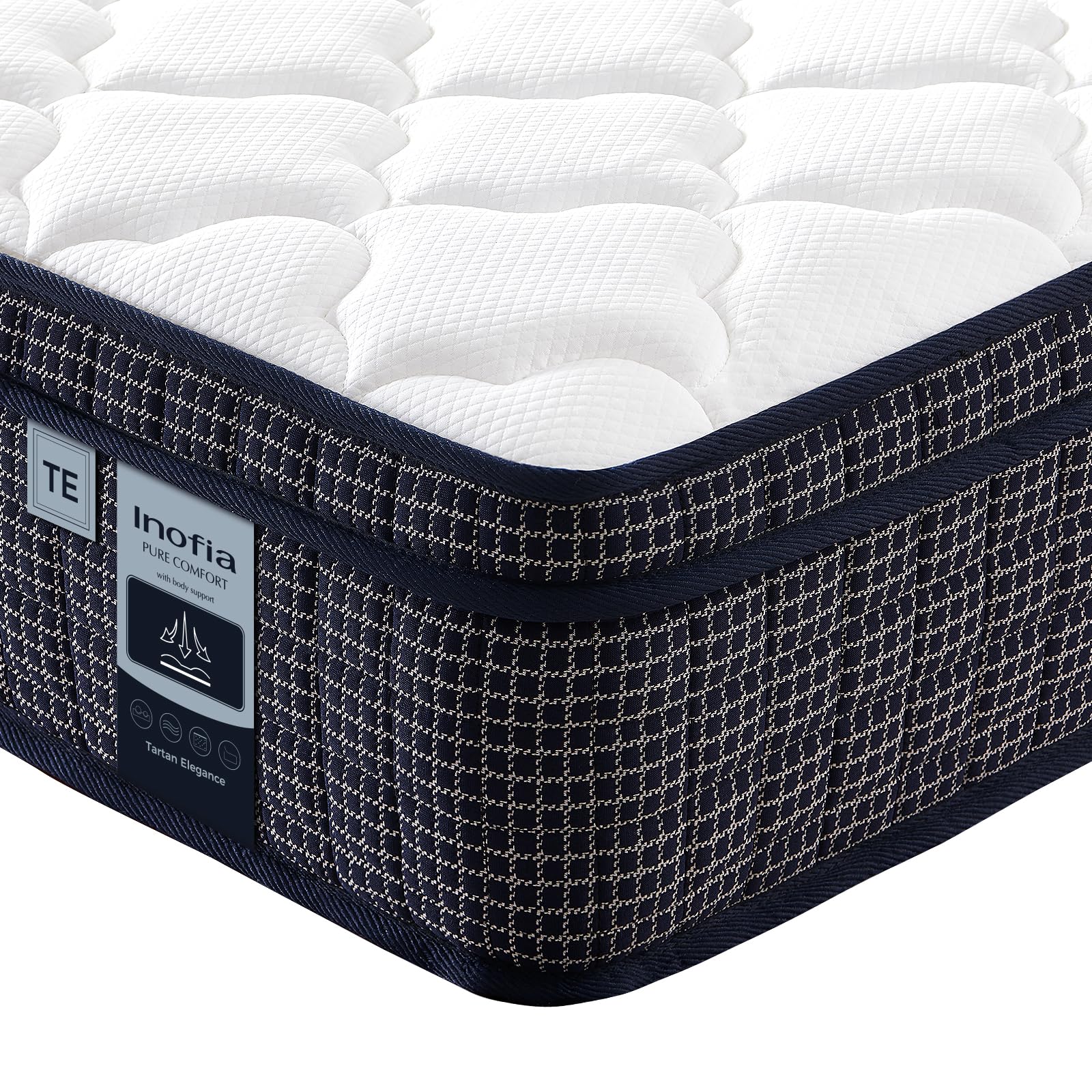 Inofia Matratze 90×200 Tartan-E 7-Zonen Taschenfederkernmatratze mit HermoReg Kühlgel– 28cm Orthopädische Matratze mit Memory Schaum, ÖKO-TEX® 100 Zertifiziert + 100 Nächte Probeschlafen