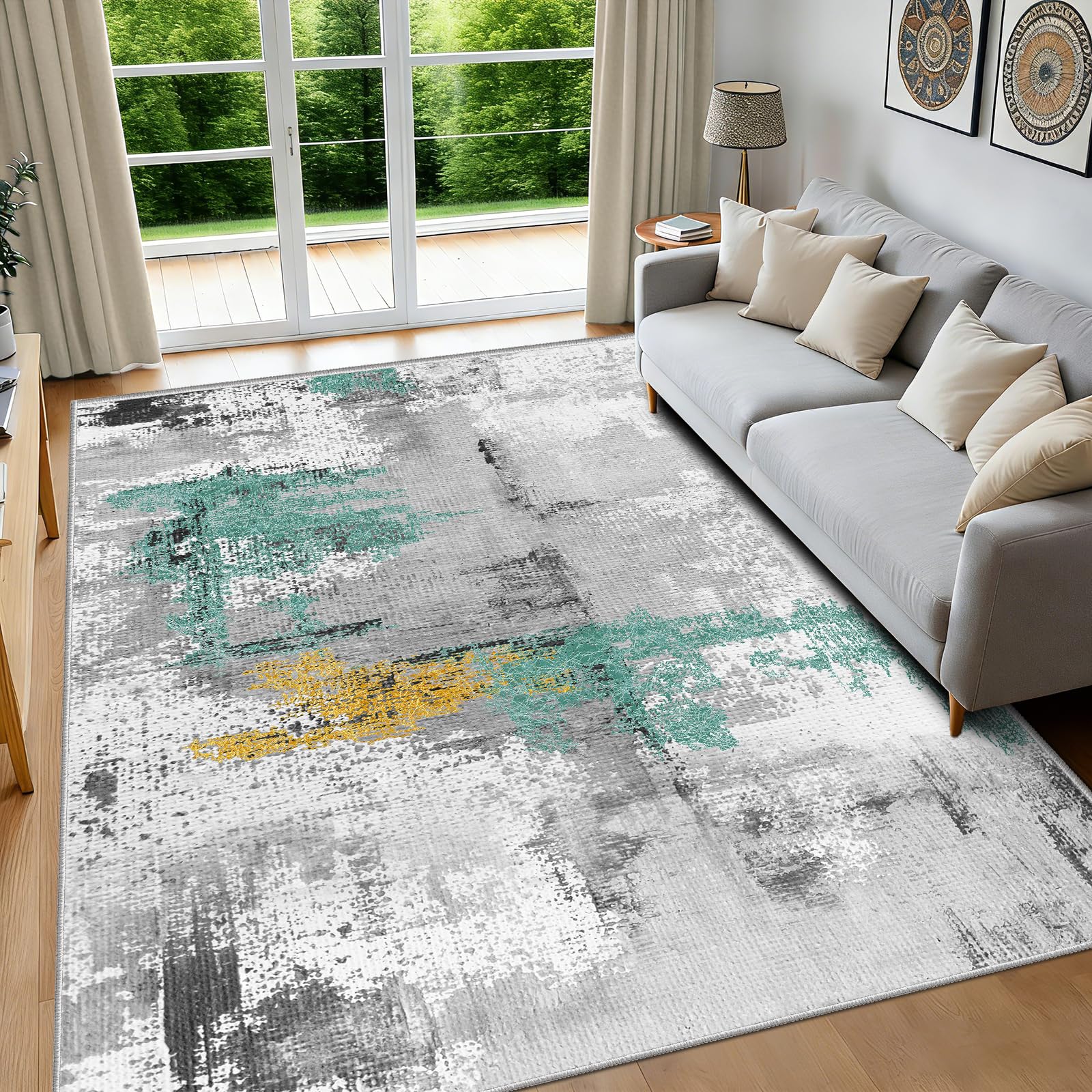 FTCJWL Washable Rugs for Living Room, Modern Abstract Oil Painting Design Area Rug, Non-Slip Short Pile, Foldable Machine Washable Rug for Bedroom Dining Room Kitchen — image 1