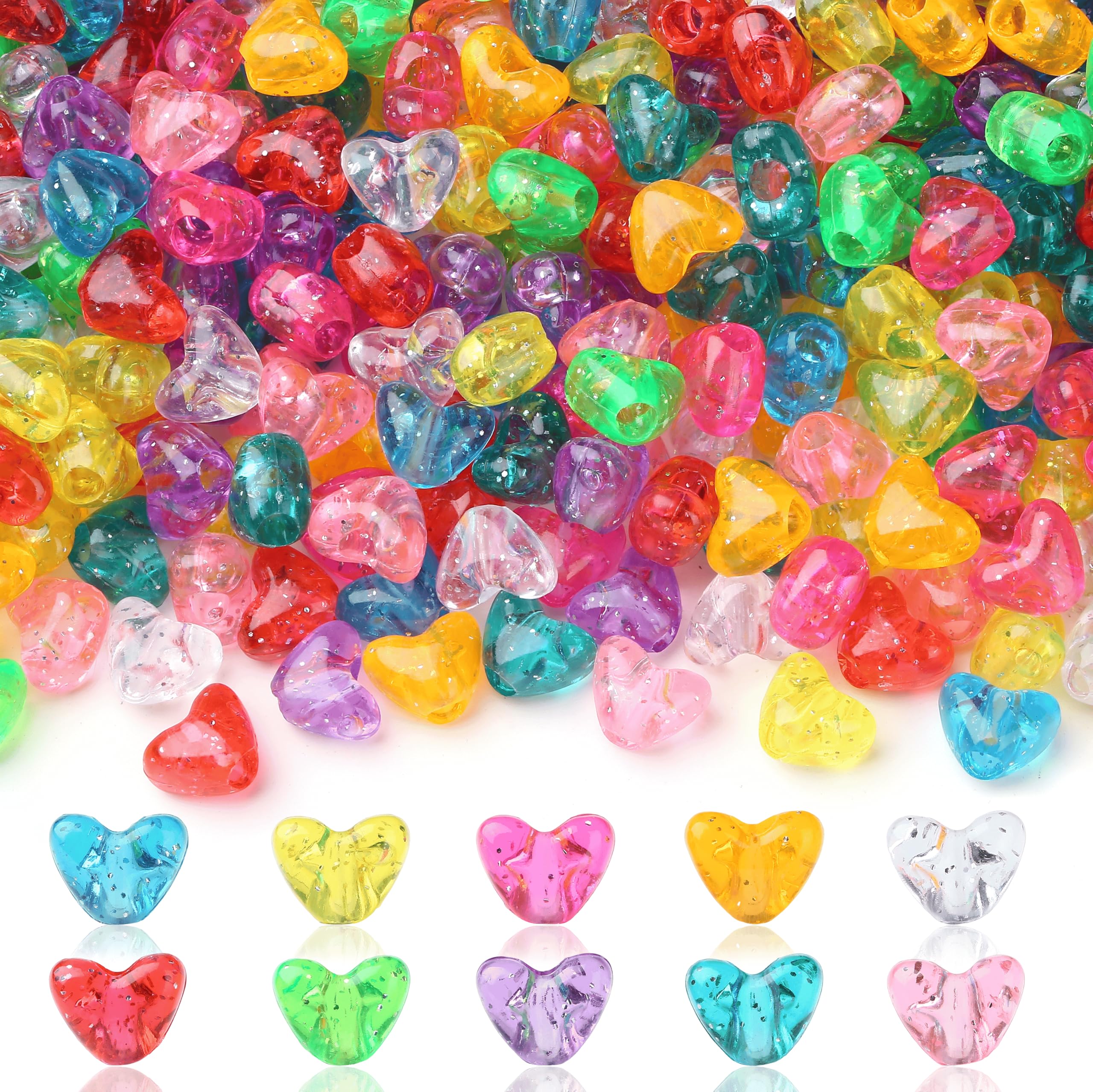 Sahoottie 1000Pcs Glitter Heart Pony Beads with Storage Box