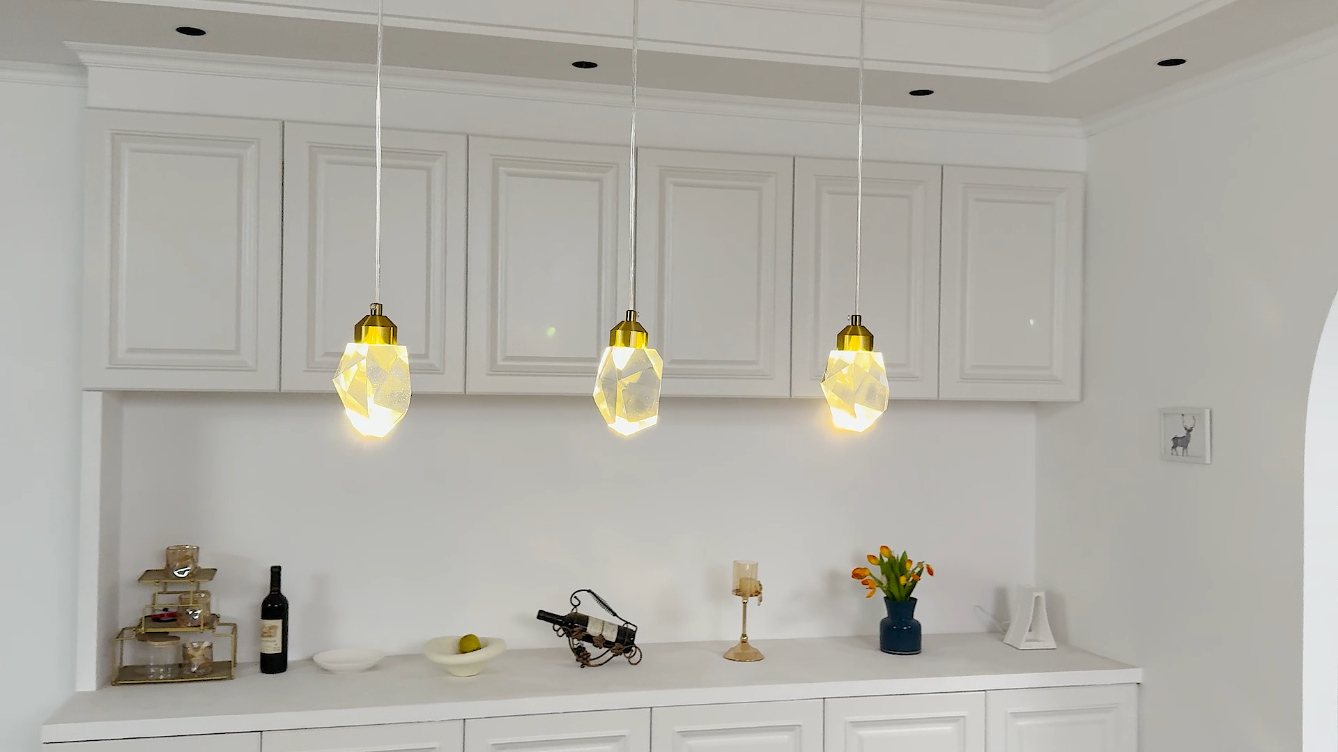 Sxtiger Modern Crystal Pendant Light, 3-Color LED Crystal Pendant