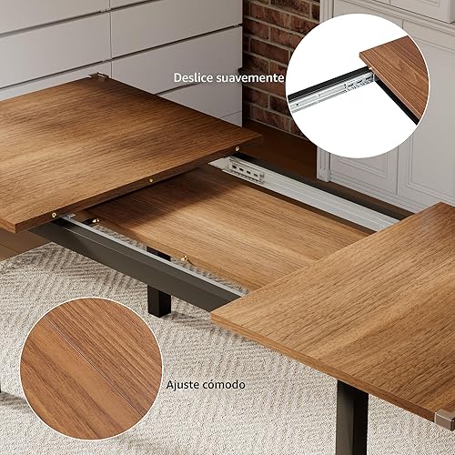 Miniatura 5 de iPormis Juego de mesa de comedor de 7 piezas con 6 sillas, mesa de cocina extensible de 63 pulgadas y sillas para 4-6, mesa de comedor con marco de