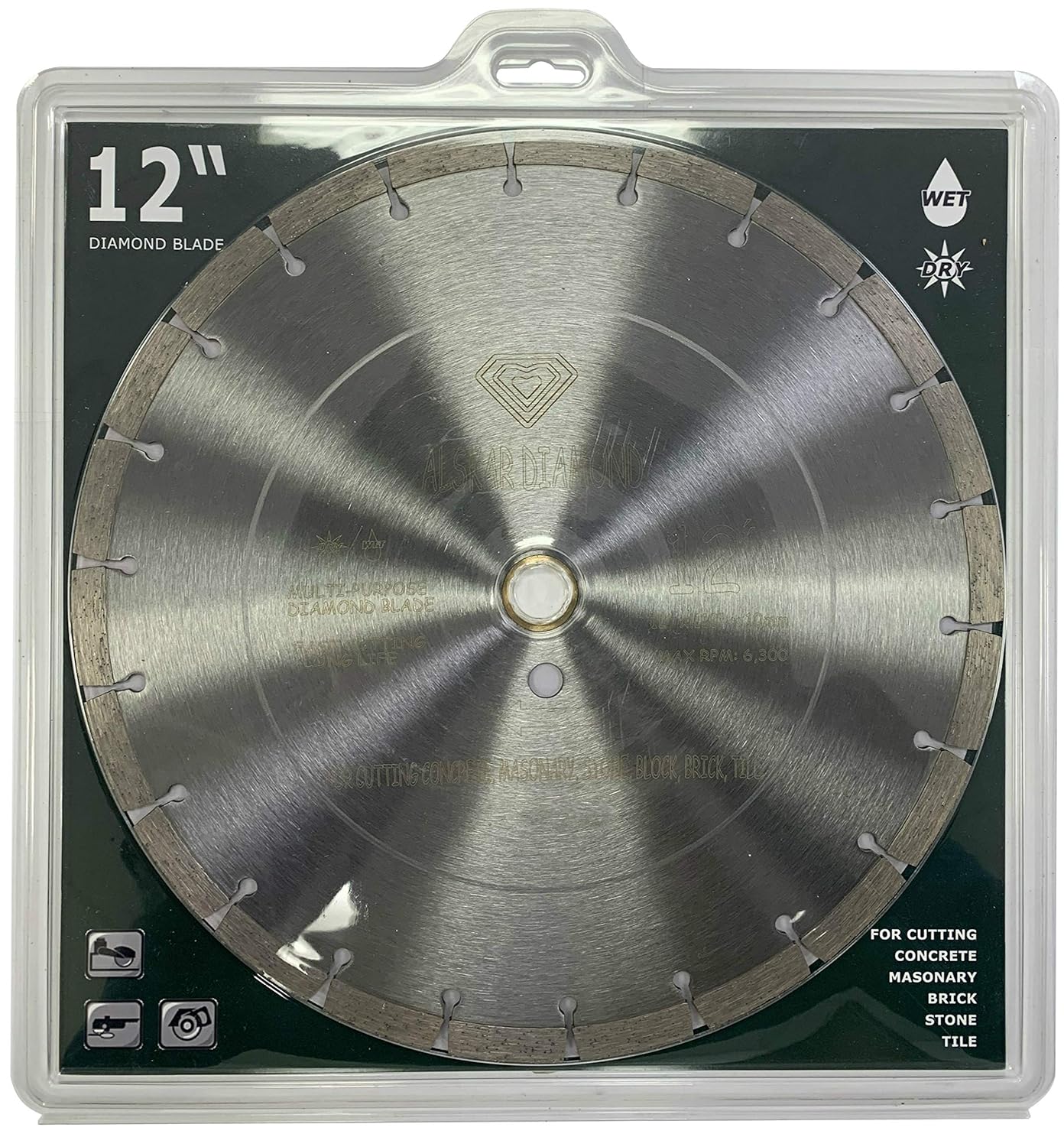 USA ADLSS 12 inch Dry or Wet Cutting General Purpose Segmented High Speed Diamond Saw Blades for Concrete Stone Brick Masonry with Arbor 1"-20mm (12")