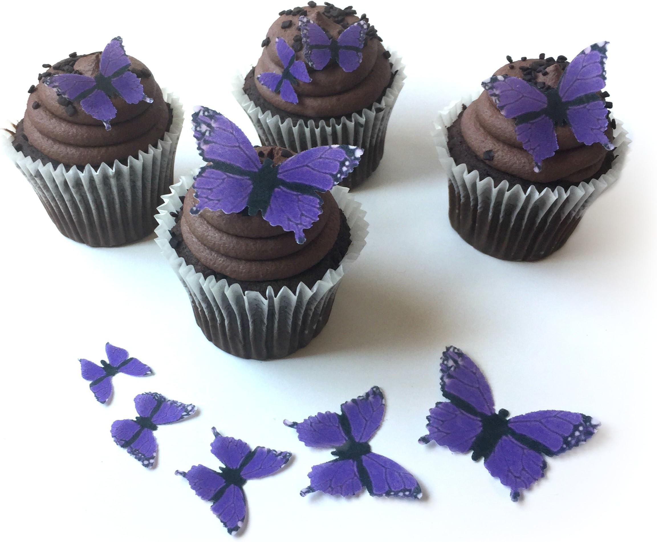 Deco Machine Assorted Purple Monarch Wafer Paper Butterflies 5 Different Sizes ranging from 7/8 Inch to 2 Inch for Decorating Desserts Pack of 24
