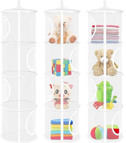 Miniatura 100 de Organizador de bolsas de malla colgante para ahorrar espacio, organizador plegable de almacenamiento de animales de peluche, 5 compartimentos,