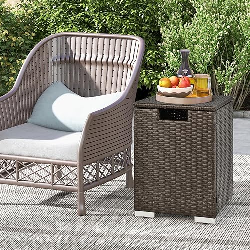 Miniatura 8 de Tangkula Patiojoy - Cubierta de tanque de propano para exteriores, escondite de mimbre para fogatas de gas, caja de almacenamiento de tanque de 20