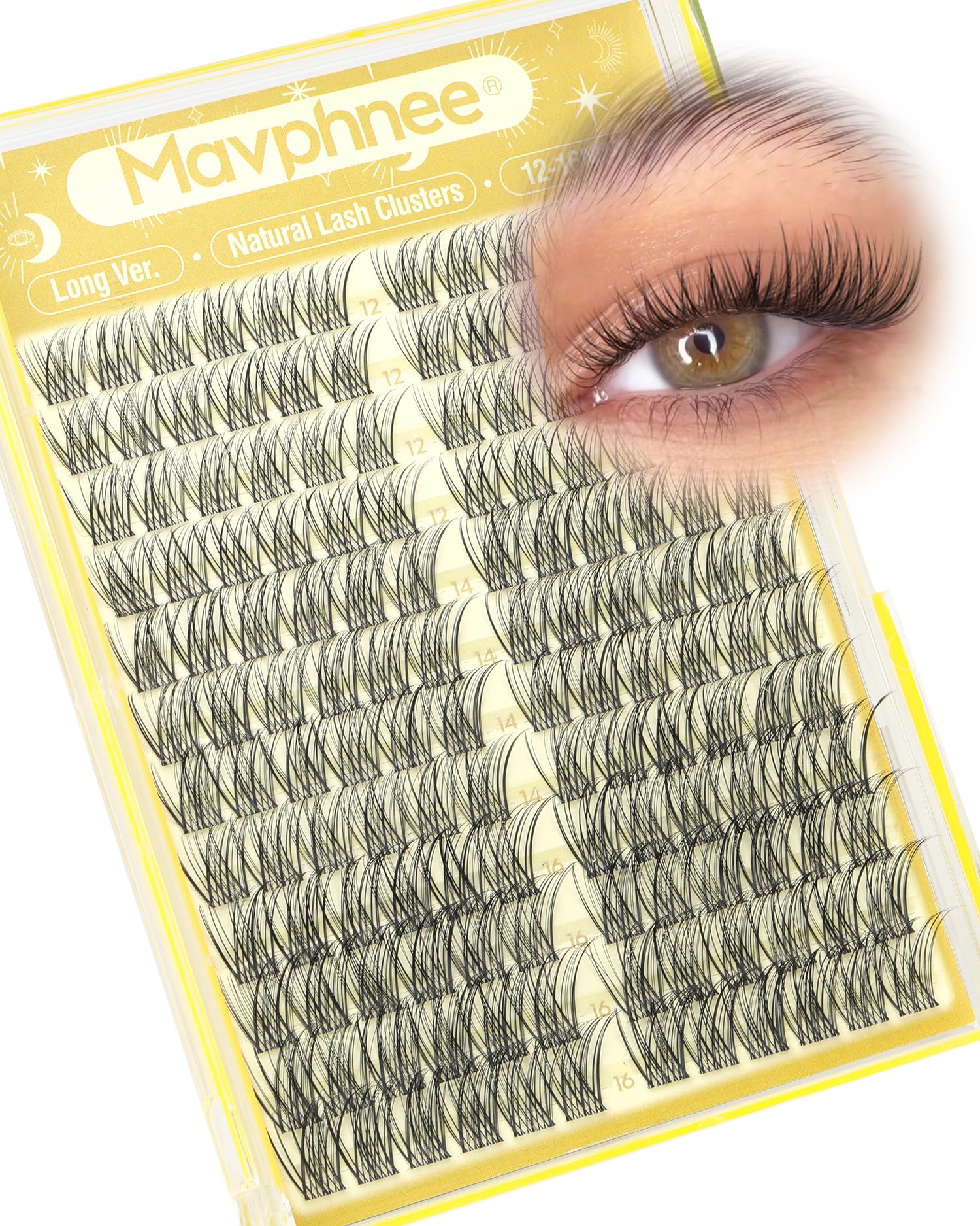 Photo 1 of **A COUPLE MISSING**Lash Clusters 12-14-16MM Natural Cluster Eyelash Extensions with CC-Curly & Clear Band Wispy Pestañas Postizas Naturales 144Pcs DIY Lashes For Big Eyes, Natural Yet Noticeable Look