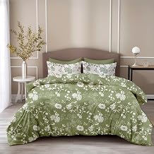 LORETO - A QUALITY LINEN BRAND 100% Pure Cotton Bedsheet for King Size Bed, 144TC Soft & Breathable King Size Bed Sheet Cotton with 2 Pillow Covers (Olive Green Floral Elegance, 104 x 104 Inches)