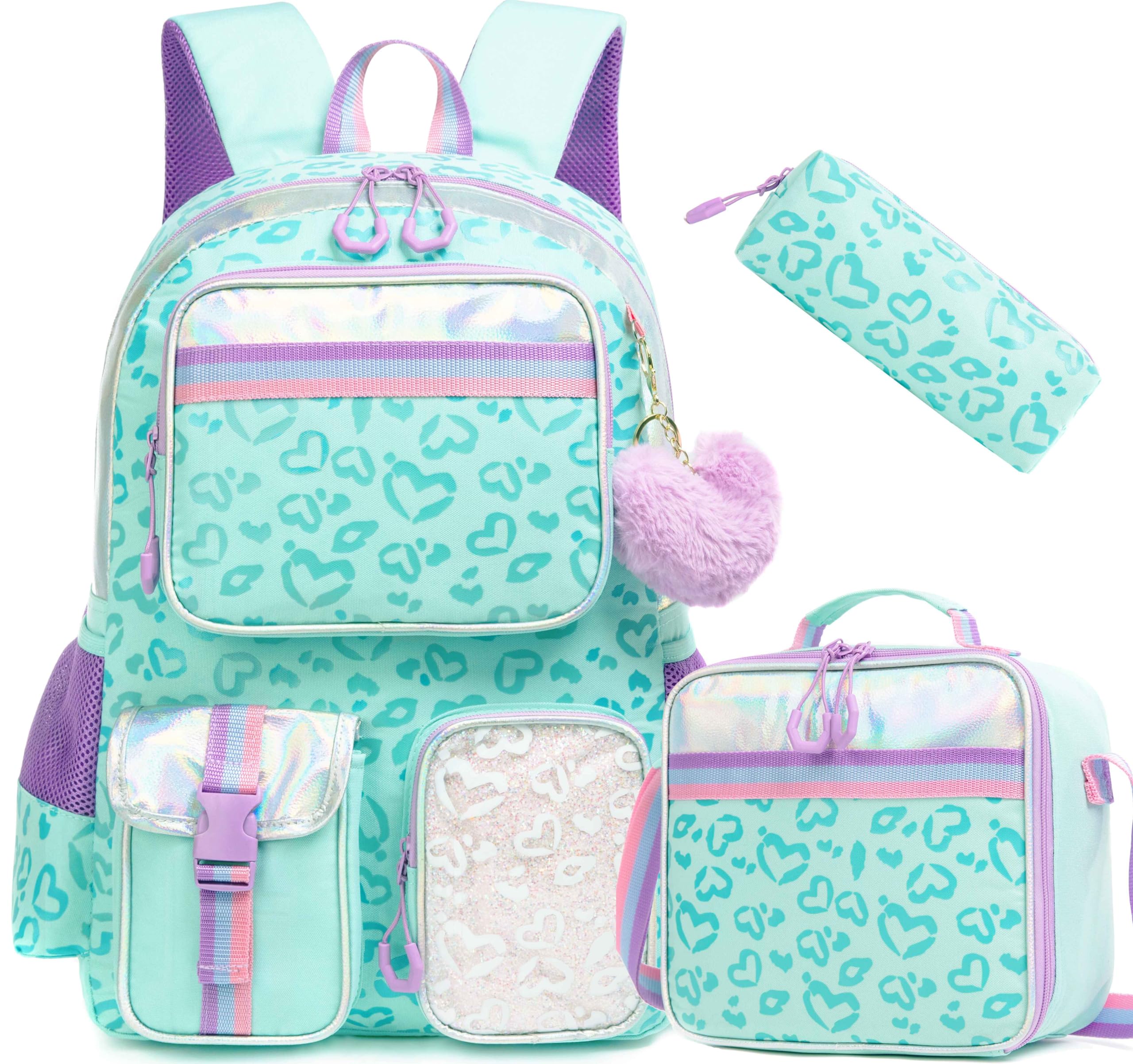 Meetbelify Aesthetic Backpack for Elementary Student with Lunch Box - Cute Bookbag for Girls 8-10