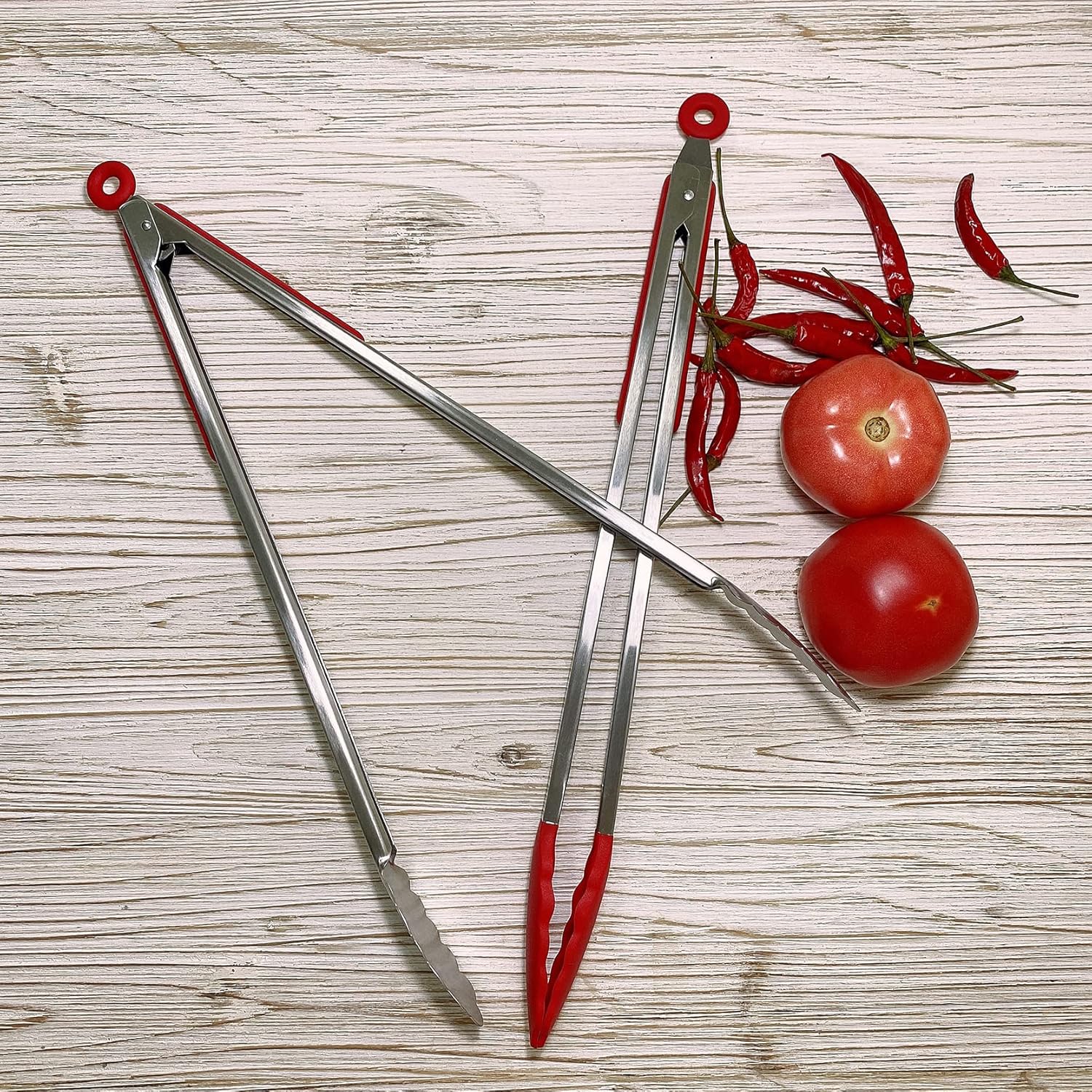18'' Extra Long Barbecue Tongs (4pcs, red), Stainless Steel Grill Tong with Long Handle, Large Sized Food Tong, Thicken Steak Tongs, Serving Tong for Cooking, Grilling, BBQ, Buffet