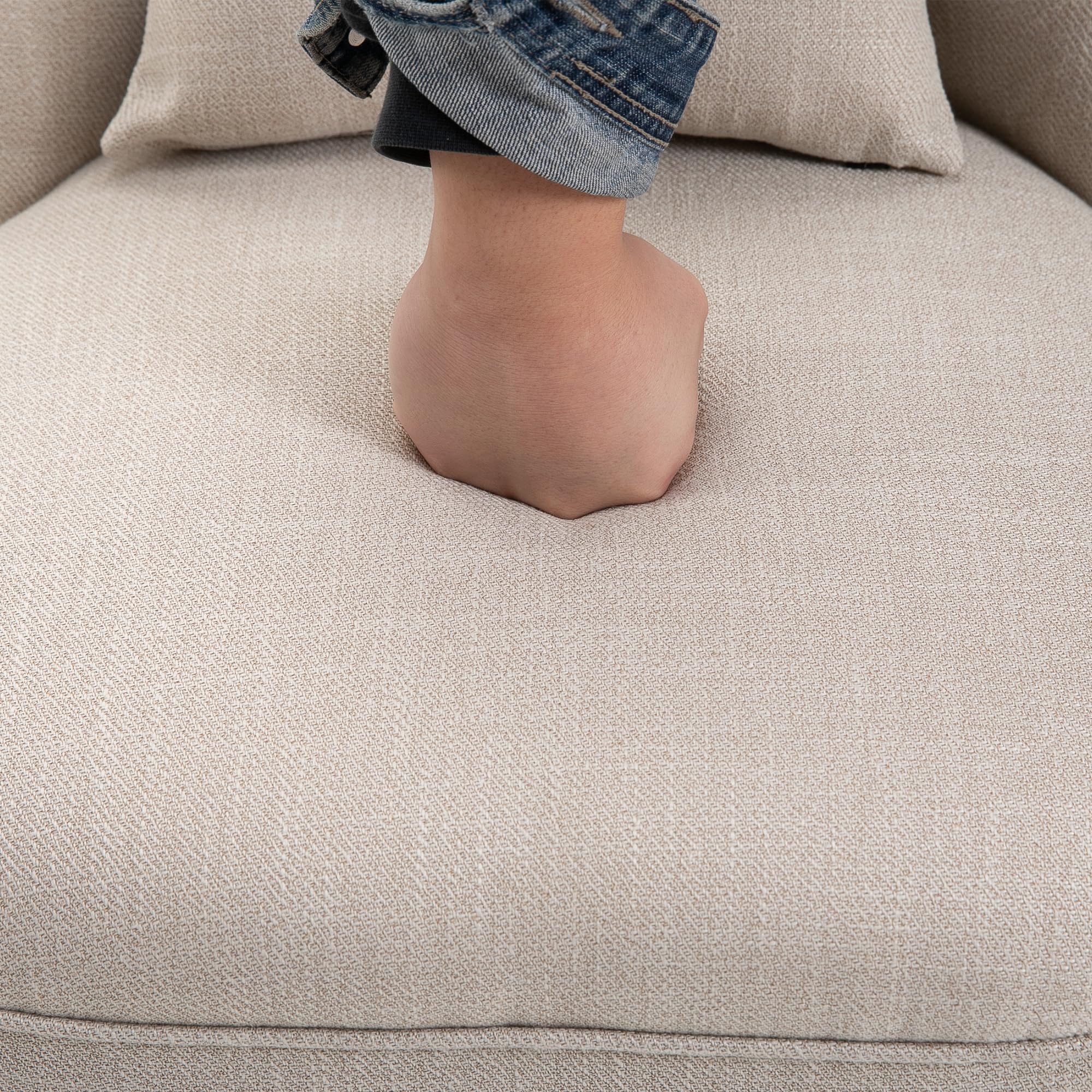 HOMCOM Loungesessel Ruhesessel mit Rückenkissen Holzbeine Cremeweiß | Relaxsessel, Sessel, Lesesessel mit Leinenoptik, Polstersessel für Schlafzimmer
