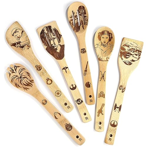 Riveira Star War Gifts Home Decor Wooden Spoons For Cooking Utensils Set 6-piece Starwars Gifts Kitchen Utensils Spatulas For Nonstick Cookware Gift House Warming Presents Fun Finds For Men And Women