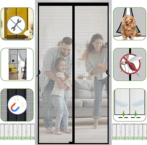 Miniatura 1 de Puerta magnética de fibra de vidrio para puerta de 36 x 80 pulgadas, tamaño de pantalla de 38 x 81 pulgadas, cierre magnético de pantalla de puerta,