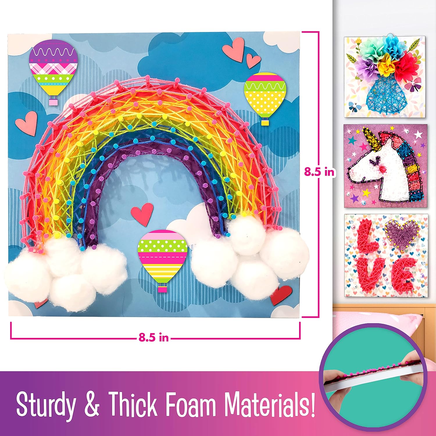 Creative Kids String Art Craft Mega Activity Set for Kids - 4 Large String Art Canvas Boards - Make Your Own Creative Room Decor DIY Craft Kit for Children Tweens Teens Age 6+