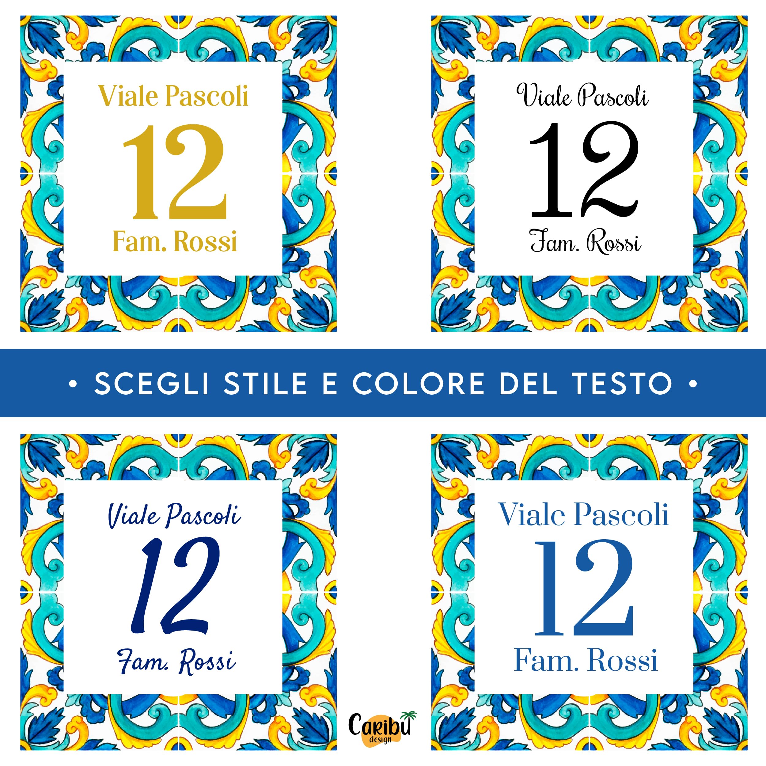 Numero Civico Personalizzato da Esterno - Mattonella in Ceramica 15,2x15,2 cm Targa Personalizzabile con Indirizzo, Via, Nome Famiglia, Testo - Piastrella Maiolica Quadrato Casa Villa