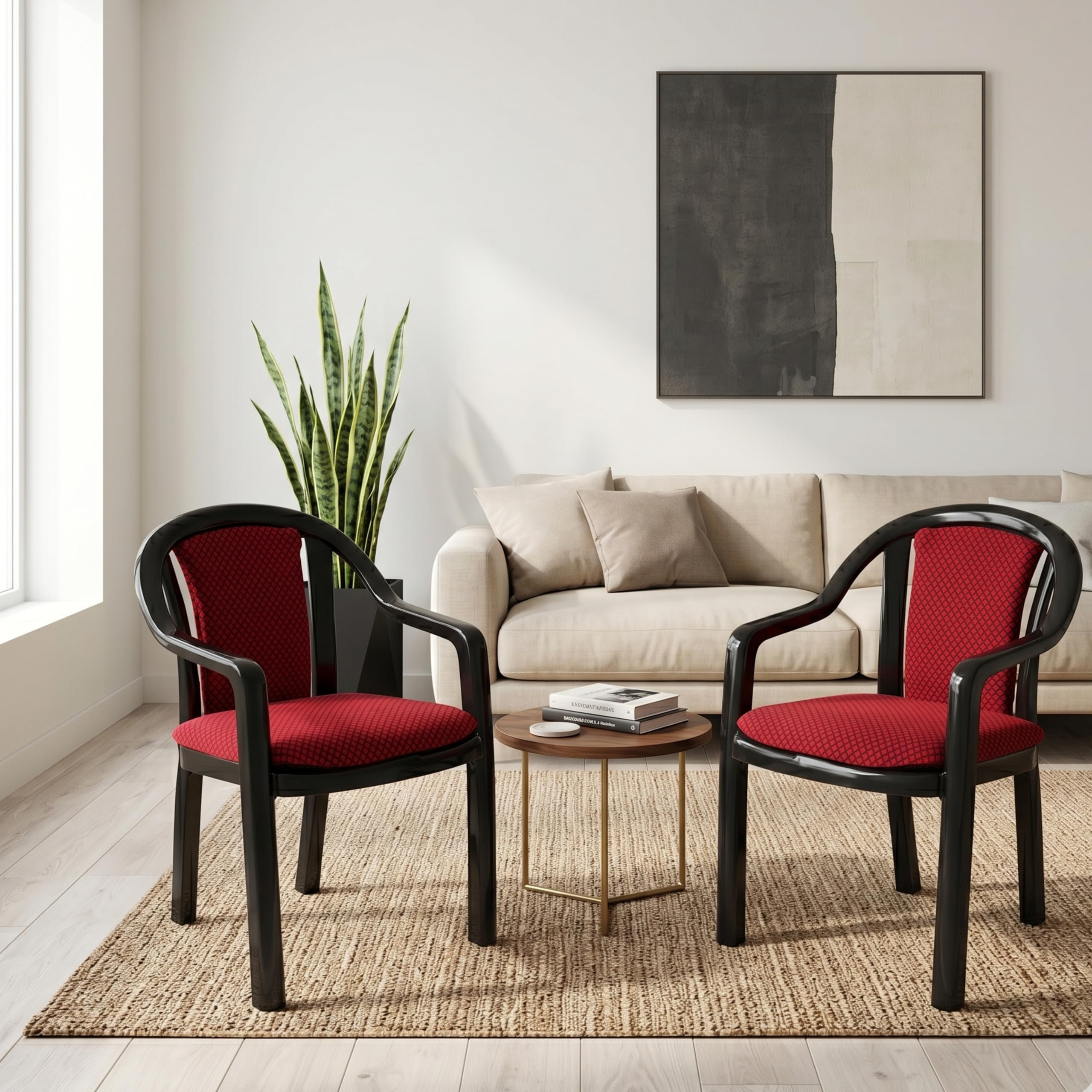 Oaknest Unboxing Furniture Supreme Ornate Cushioned Heavy Plastic Arm Chair For Home And Office (Count:2 Pcs; Color:Red/Black)-picture-39