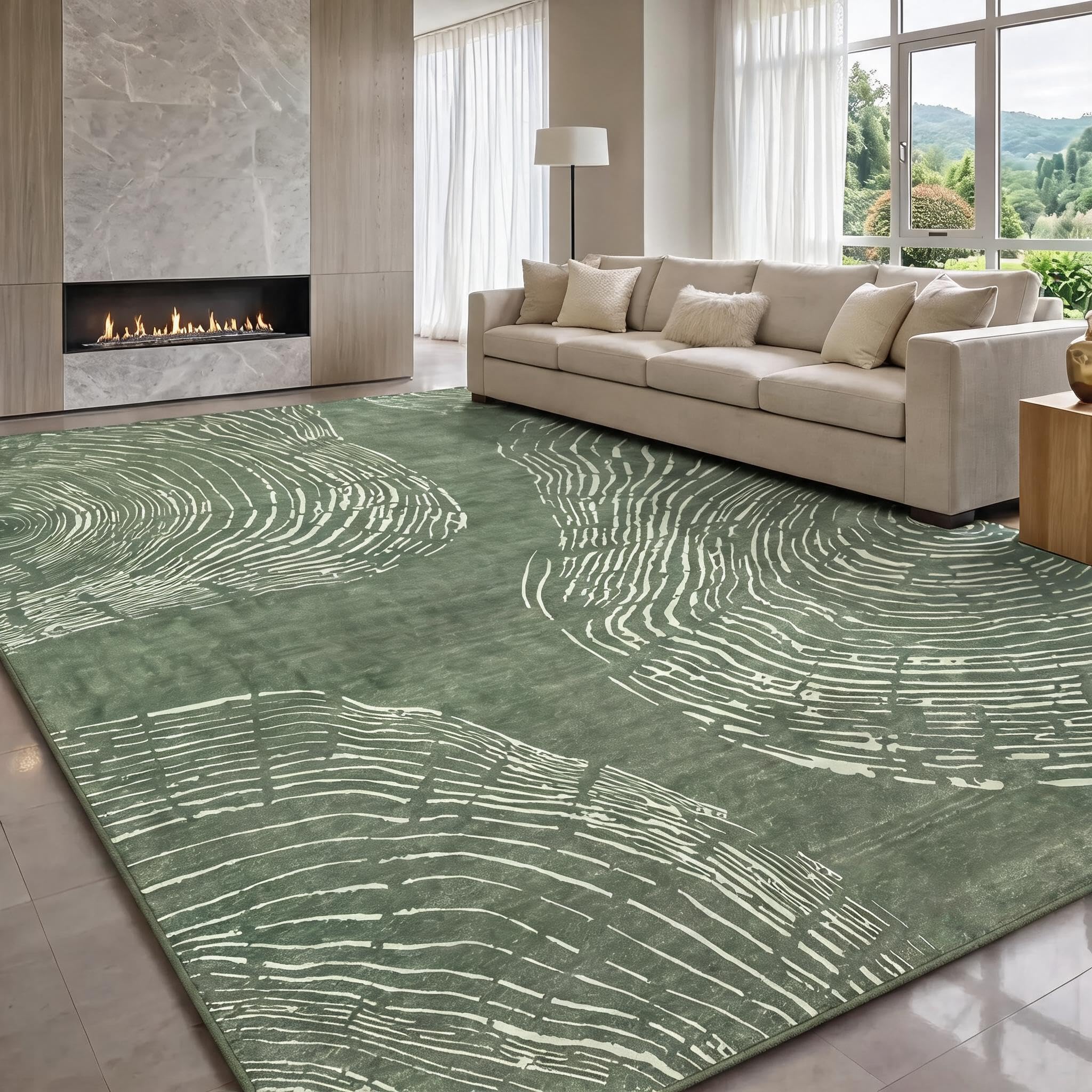 Rug 200 x 300 cm, Green, Modern Washable Rug for Living Room | Soft non-slip boho minimalist style rug - easy care, pet friendly and Oeko-Tex certified