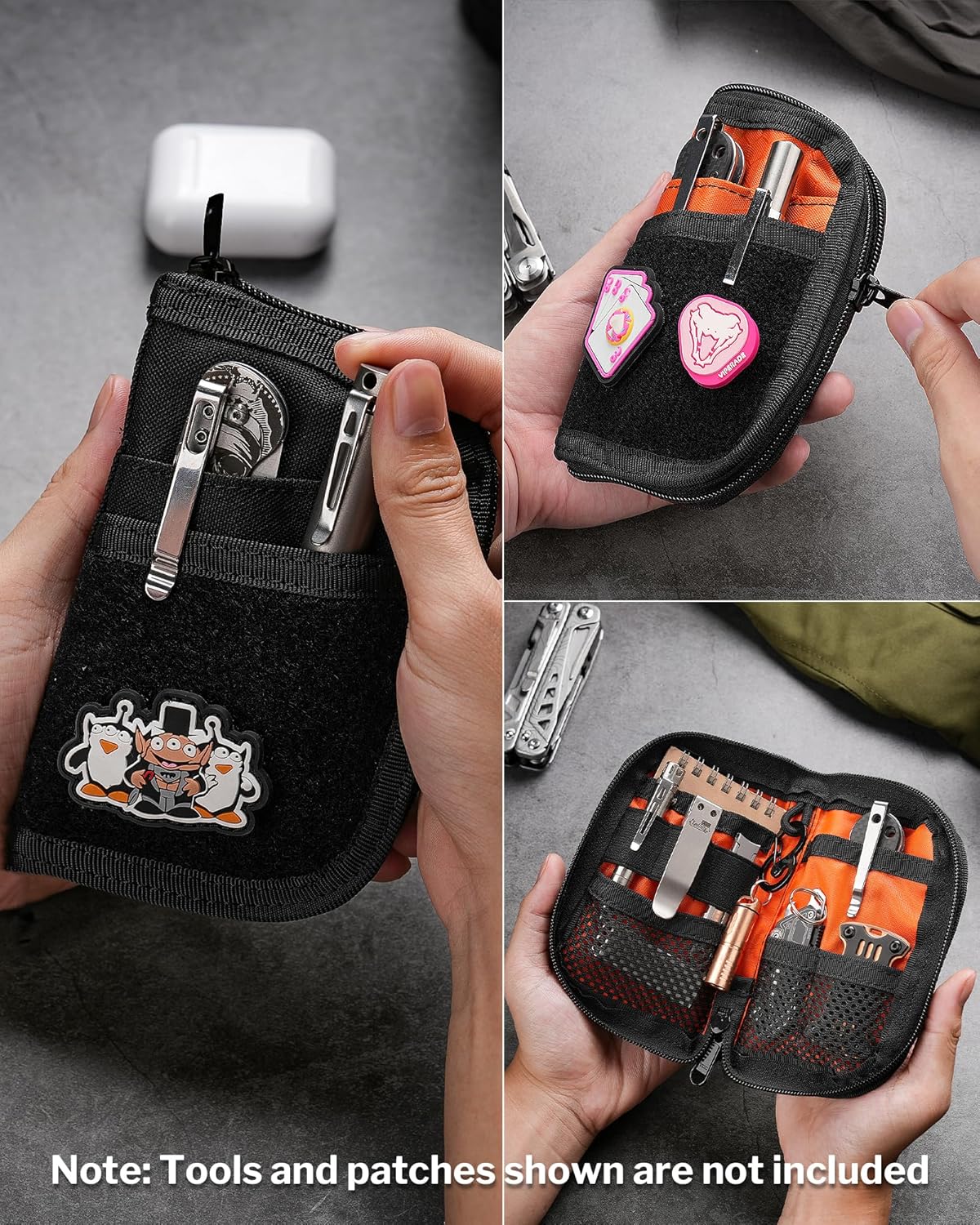 VIPERADE VE10 EDC Pouch Small Pocket Tool Pouch with 10 Compartments, Men's Pocket Organizer for Multitools, EDC Organizer with Patches Area for DIY - Image 7