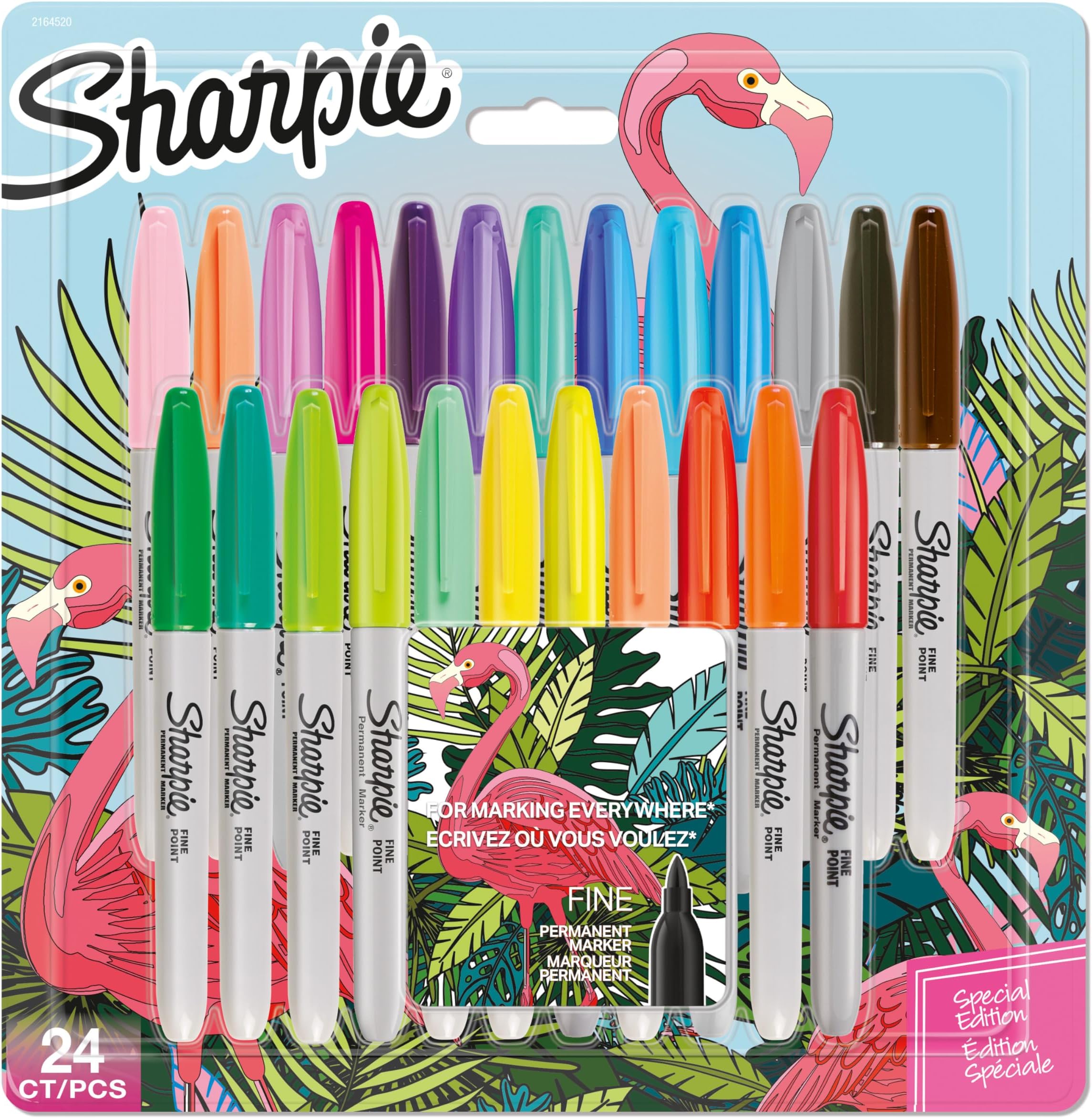 SHARPIEPermanent Markers | Fine Point | Flamingo & Assorted Original Colours | 24 Marker Pens