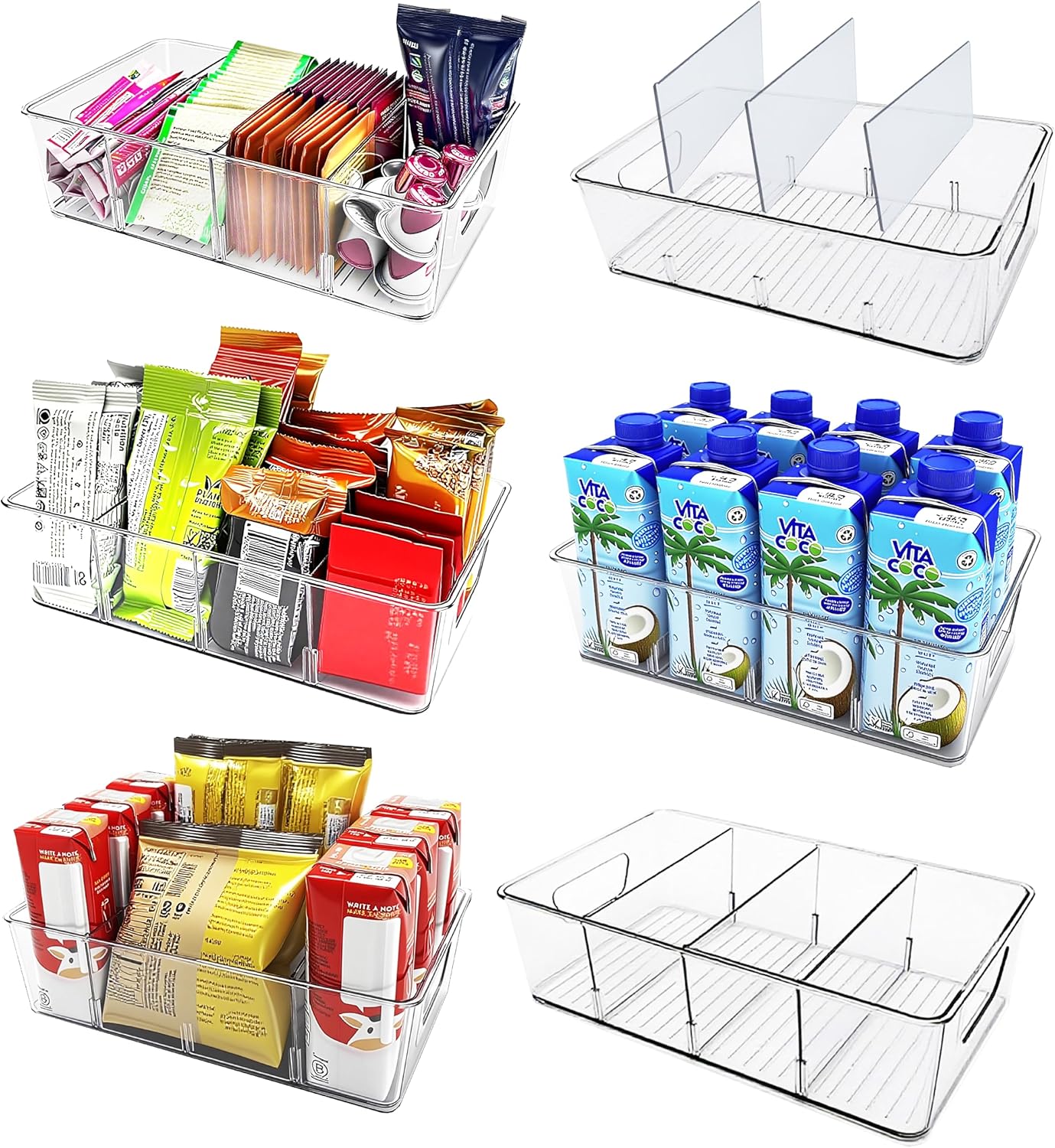 Clear 6-Pack Pantry Organizer Bins for Food, Snacks & Drinks Storage Clear 6-Pack Pantry Organizer Bins for Food, Snacks & Drinks Storage