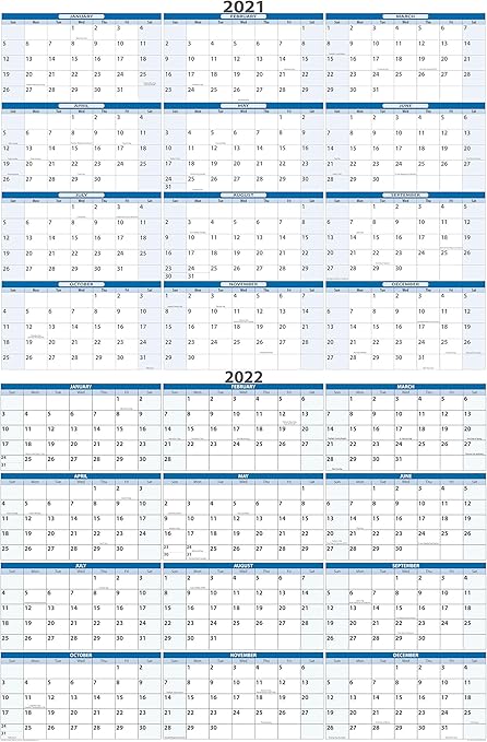 Amazon Com 48h X 32w 2021 And 2022 24 Month 2 Year Erasable Wall Calendar 32 X 48 2y2122v48b Office Products Divoya 2022 Wall Calendar Pocket For Storage