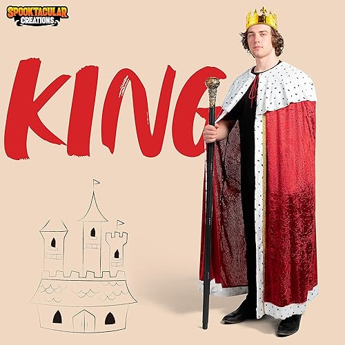 Miniatura 2 de Spooktacular Creations Conjunto de disfraz de rey para niños, adultos, disfraz medieval de Lord Real Farquaad, capa de rey, corona, cetro para