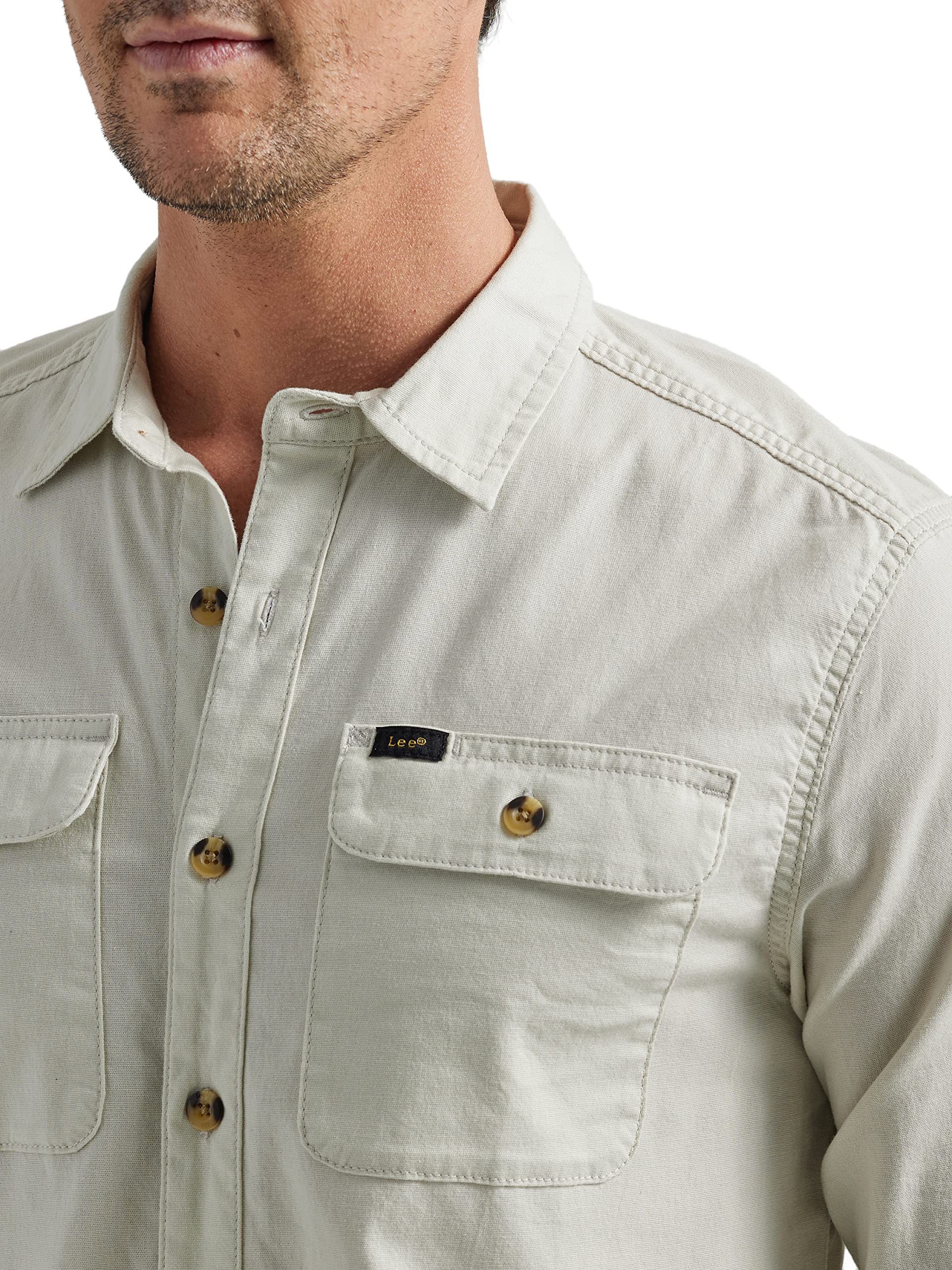 Lee Men's Extreme Motion All Purpose Long Sleeve Worker Shirt, Obsidian Gray, Small