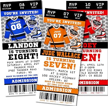 Hockey Ticket Birthday Invitations, Personalized, Set of 12