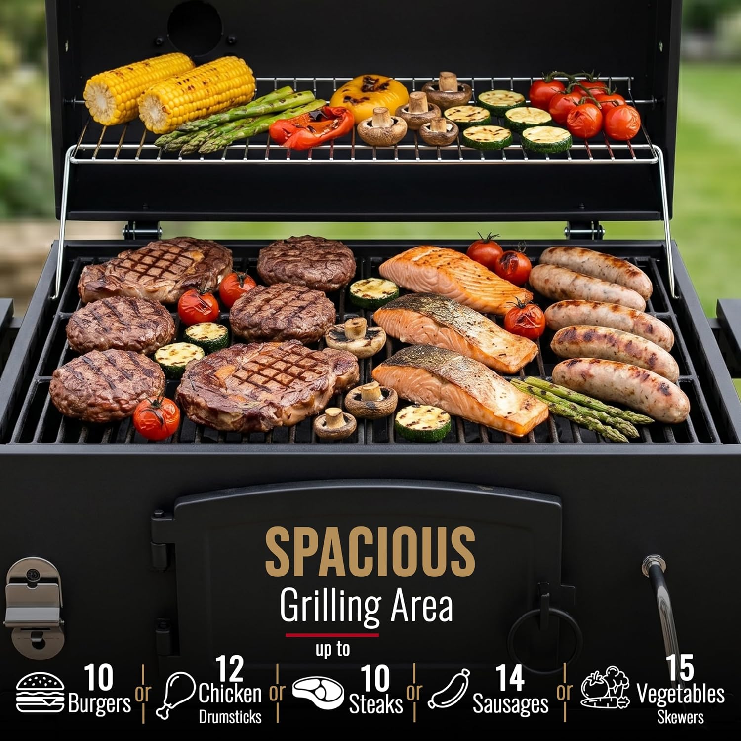 Outdoor XL Smoker Barbecue Charcoal Portable BBQ Grill, 2 Folding S… thumbnail 4