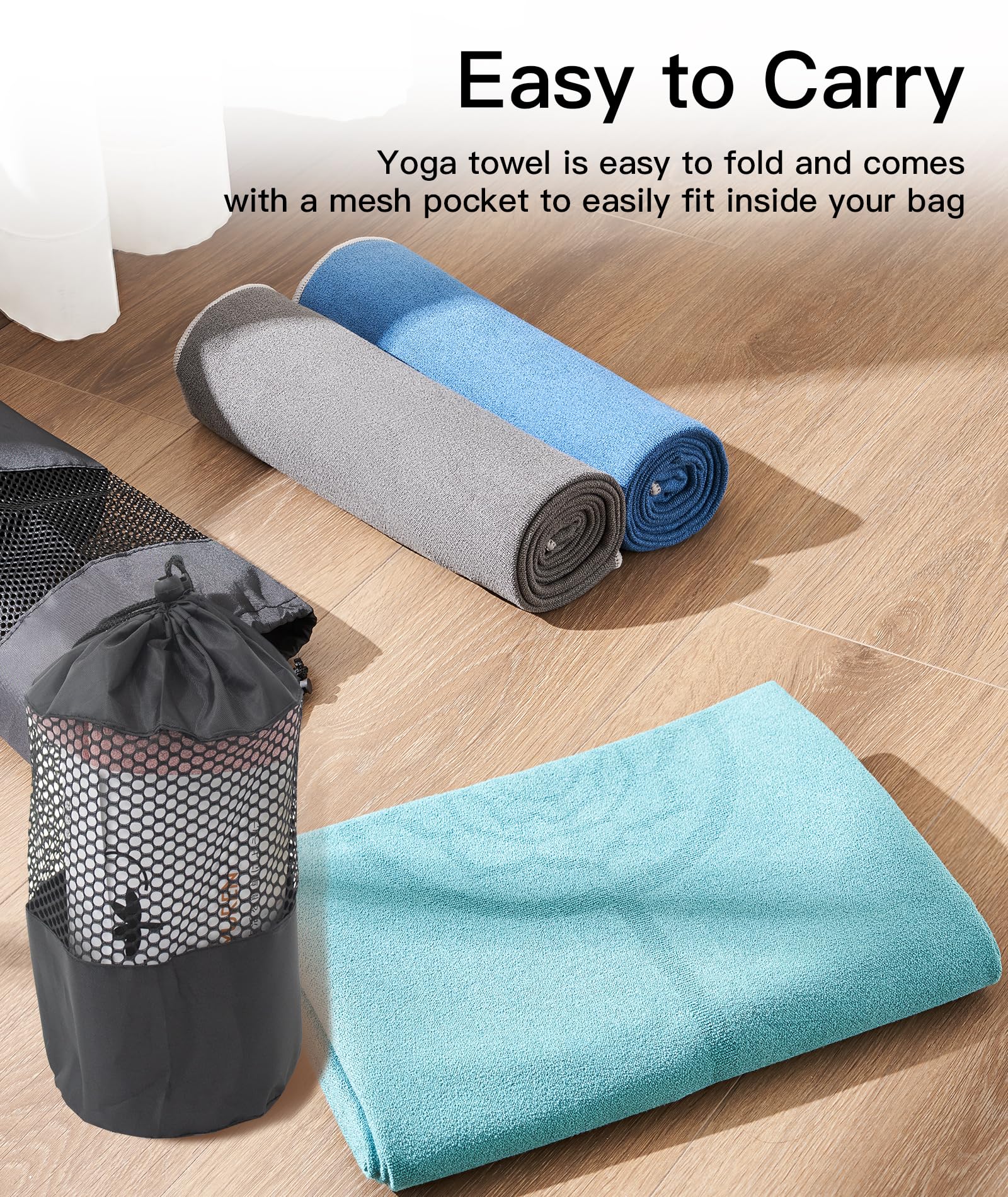 Asciugamano da yoga antiscivolo, 185 × 63 cm, assorbente, ad asciugatura rapida, per hot yoga, morbido asciugamano in microfibra, per palestra, fitness, allenamento